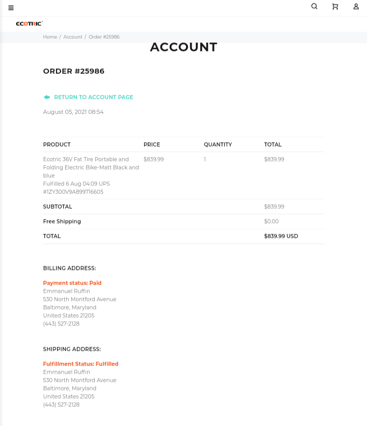 2021 Ecotric Folding Black and Blue