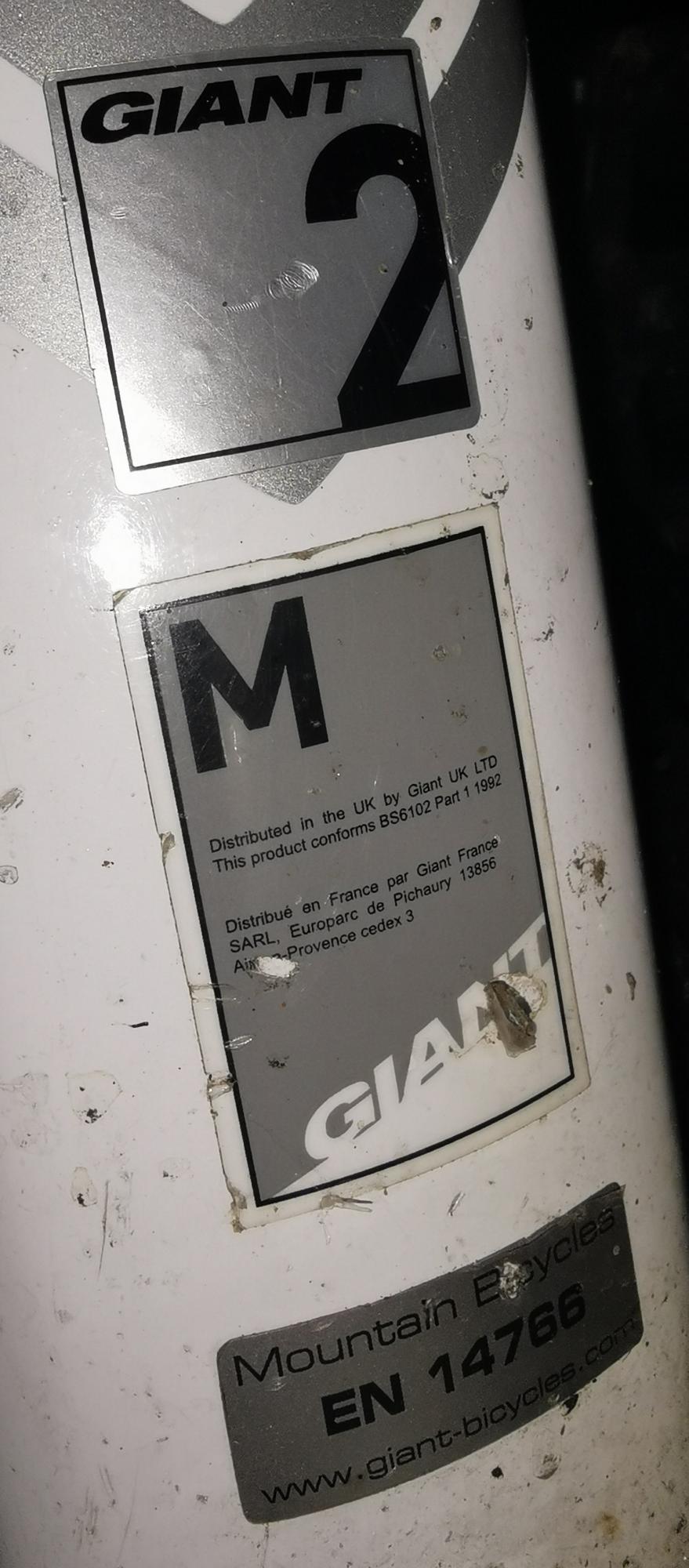 2015 Giant Talon 27.5 1 White, Blue, and Silver, gray or bare metal