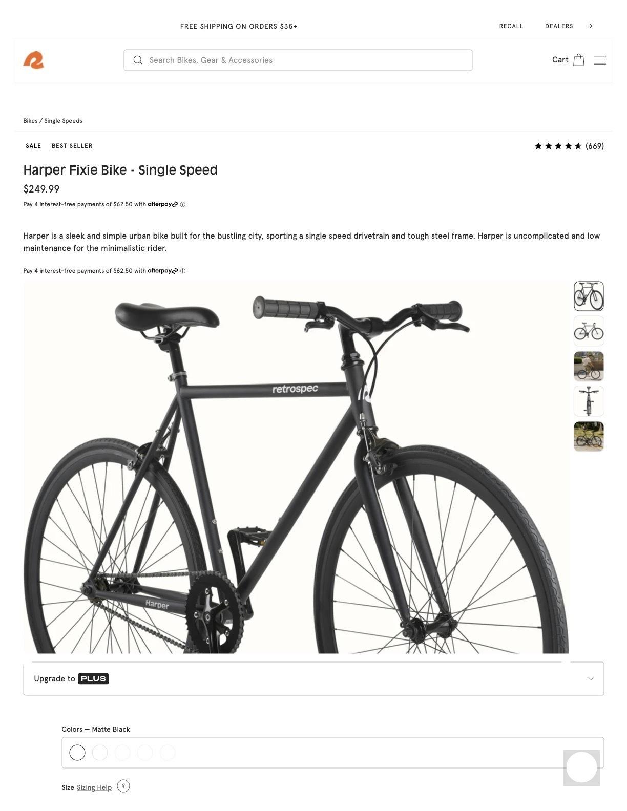 Retrospec Harper Fixie Bike - Single Speed Black