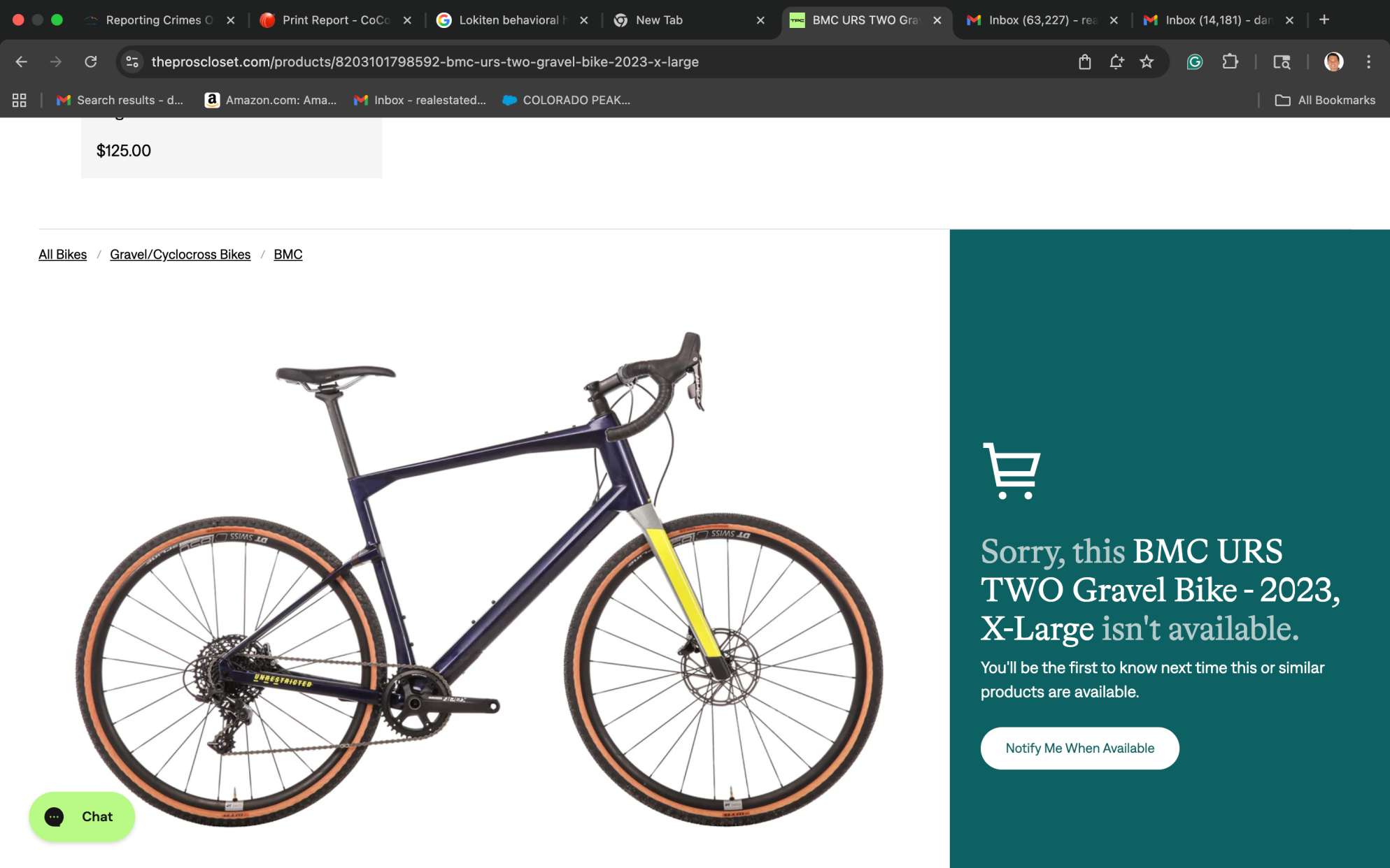 2023 BMC URS TWO Gravel Bike - 2023 X-Large Blue, Silver, gray or bare metal, and Yellow or Gold