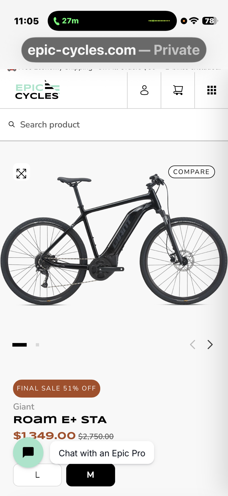 2022 Giant Roam E+ GTS 20MPH L Black Serial#: Black