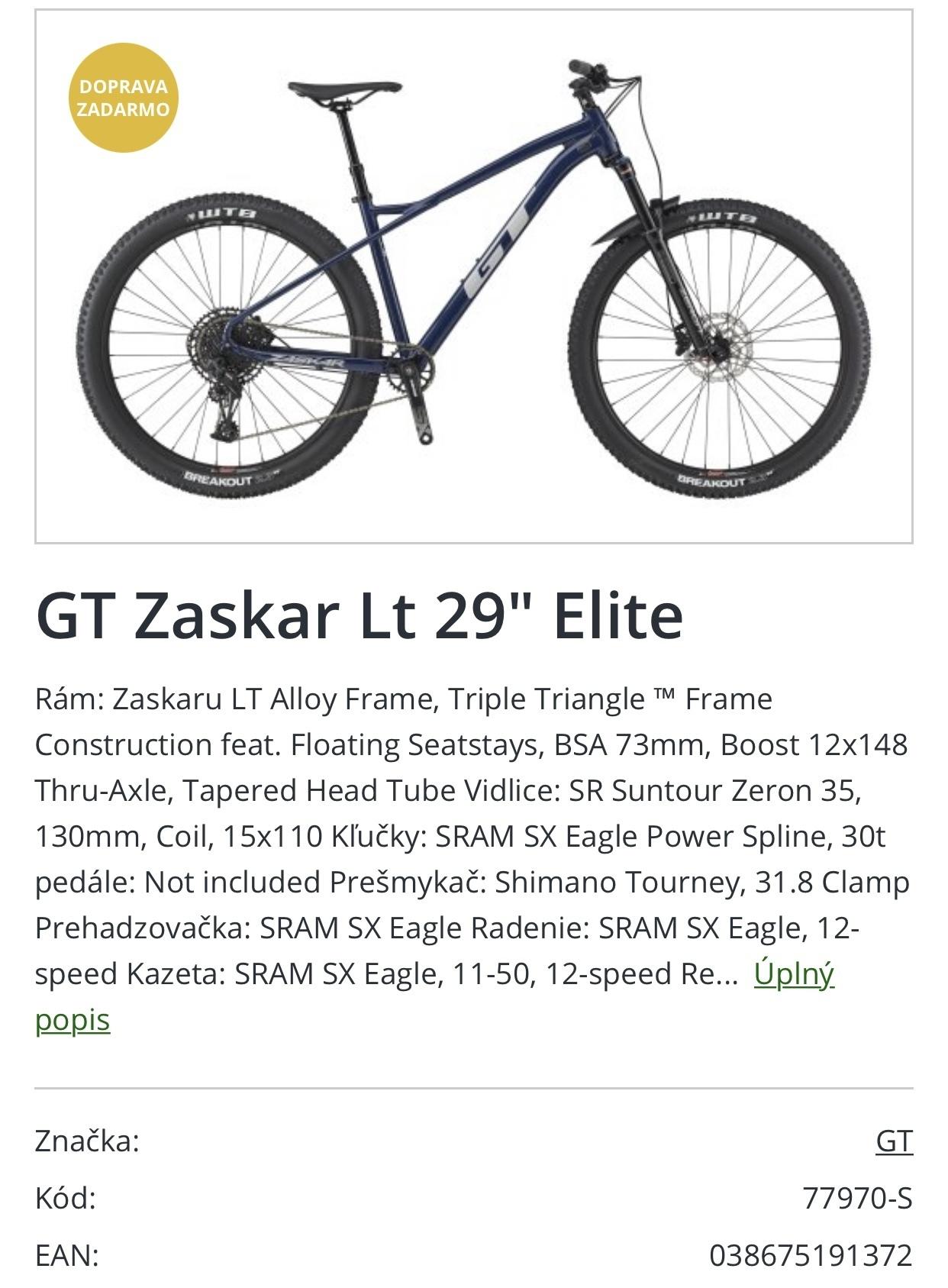 2021 GT Bicycles Zaskar Elite Blue