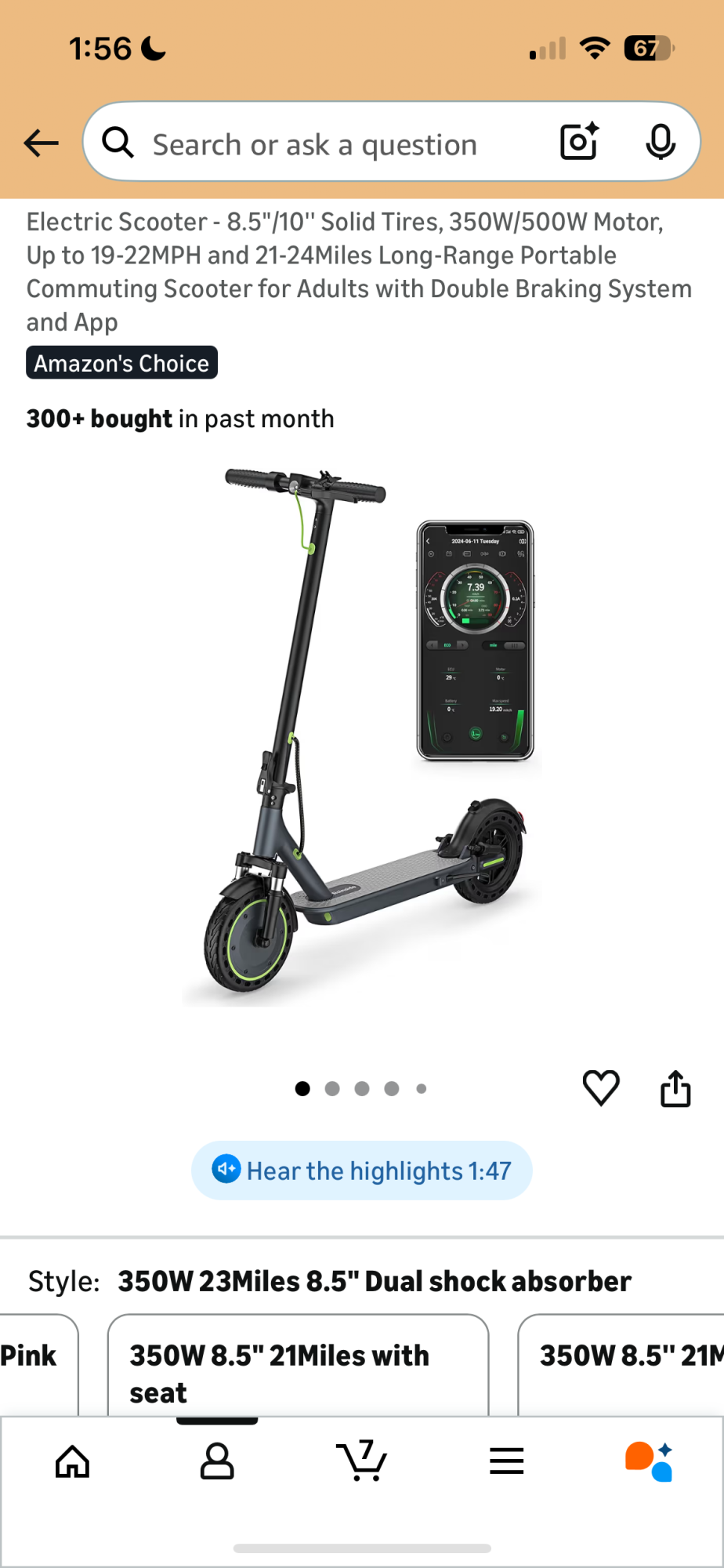 Roinside 8.5/10 in 350w Motor e-scooter Black and Green