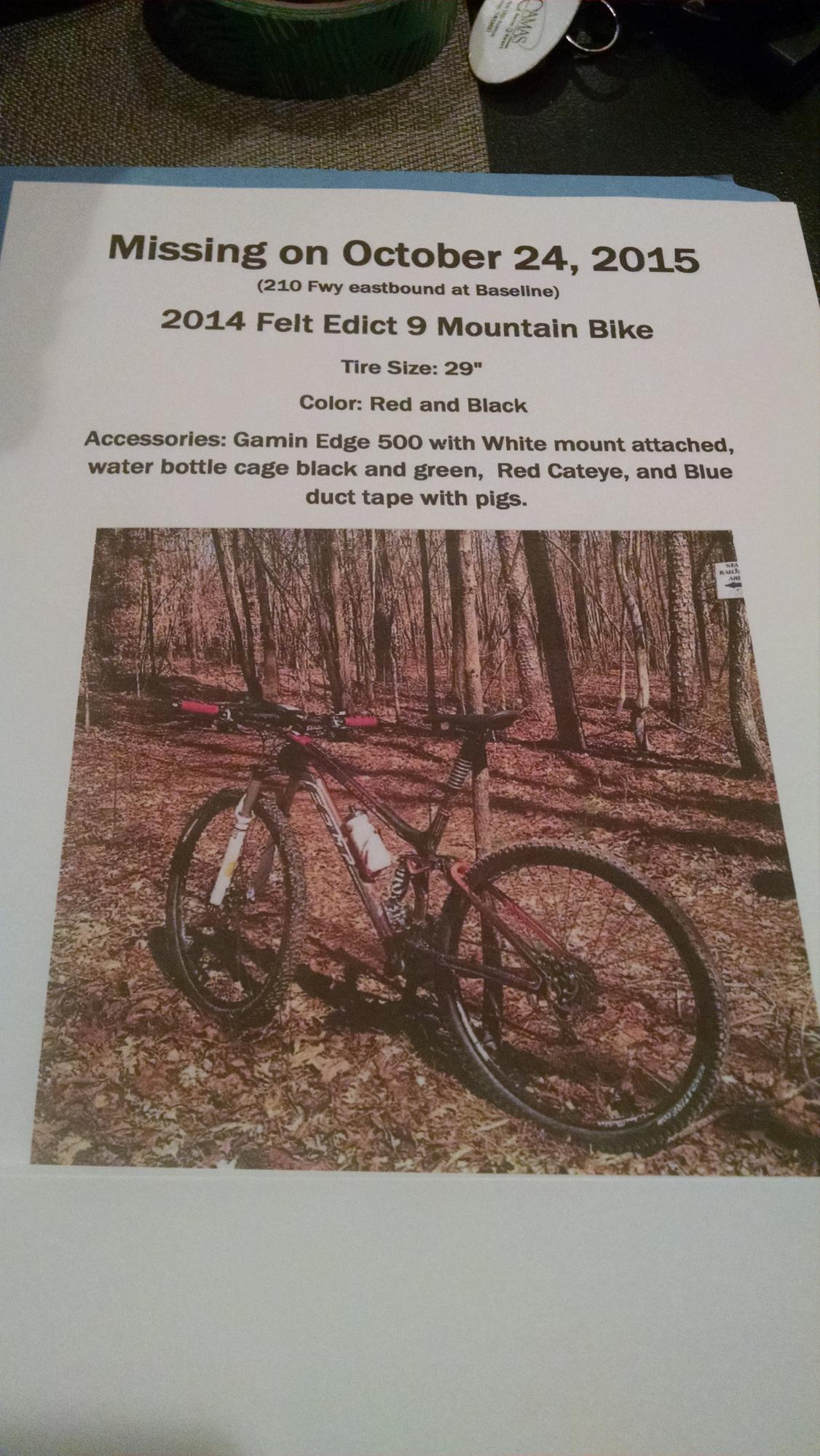 2014 Felt Mountain Bike Black and Red