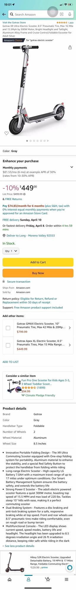 2022 GOTRAX e-scooter Silver, gray or bare metal