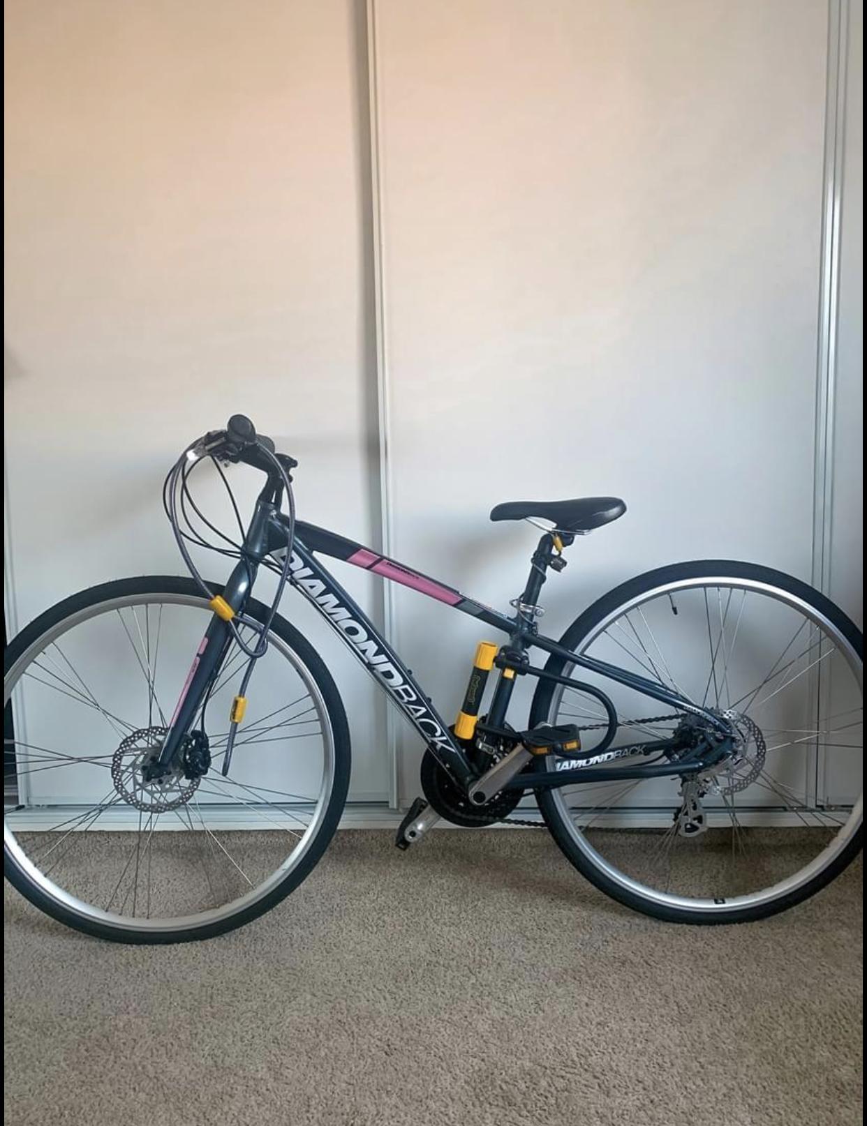 Diamondback Silver, gray or bare metal and Pink