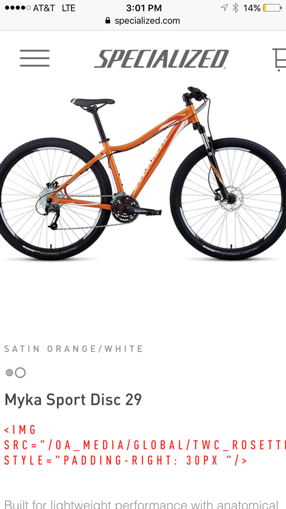 2014 Specialized Myka Sport Disc 29 Orange