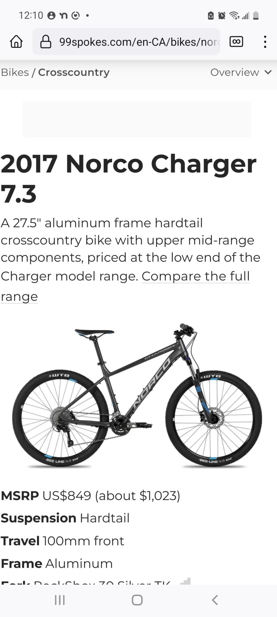 2017 Norco Bikes Charger 7.3 Black