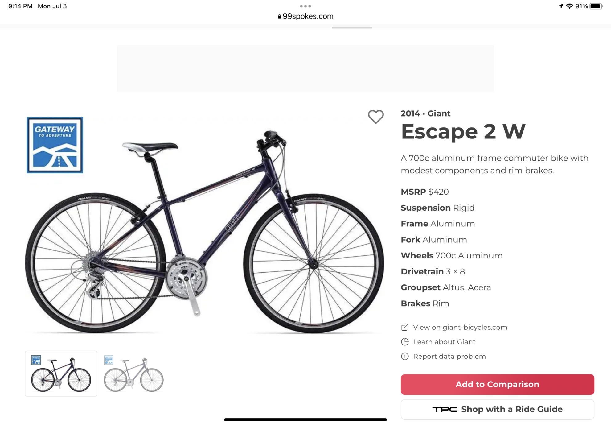 2014 Giant v5 Escape 2 MED Black