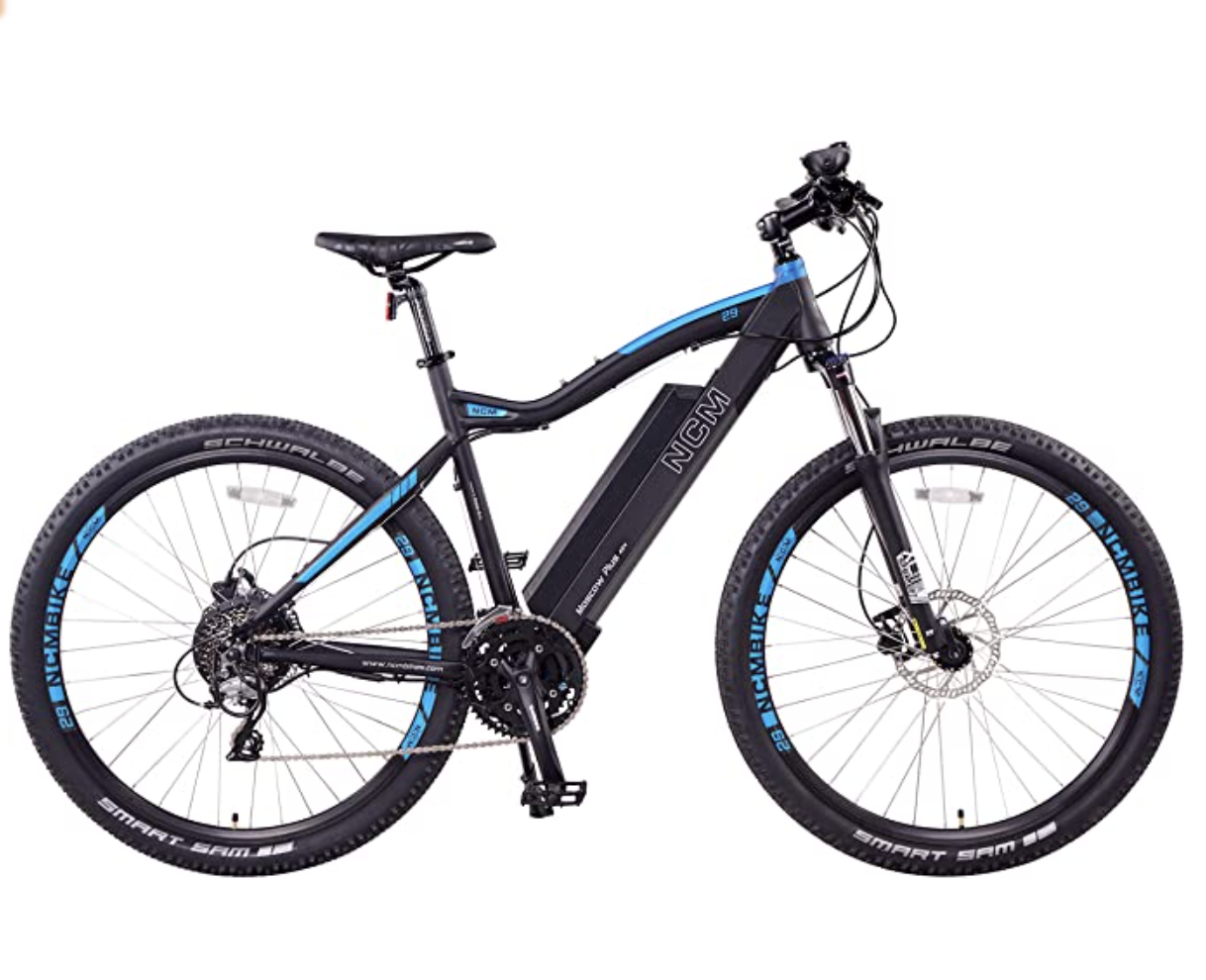 2019 NCM eBikes Moscow Plus Electric Mountain Bike Black and Blue