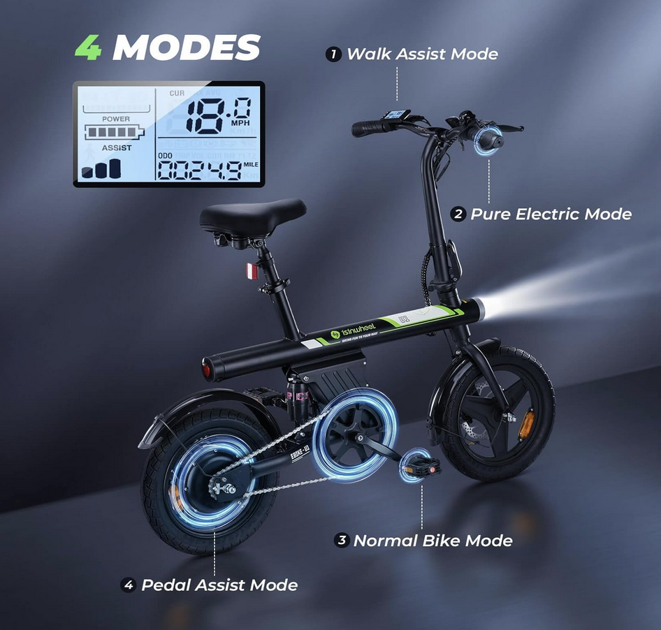 2024 isinwheel U1 Electric Bike Black, Green, and White