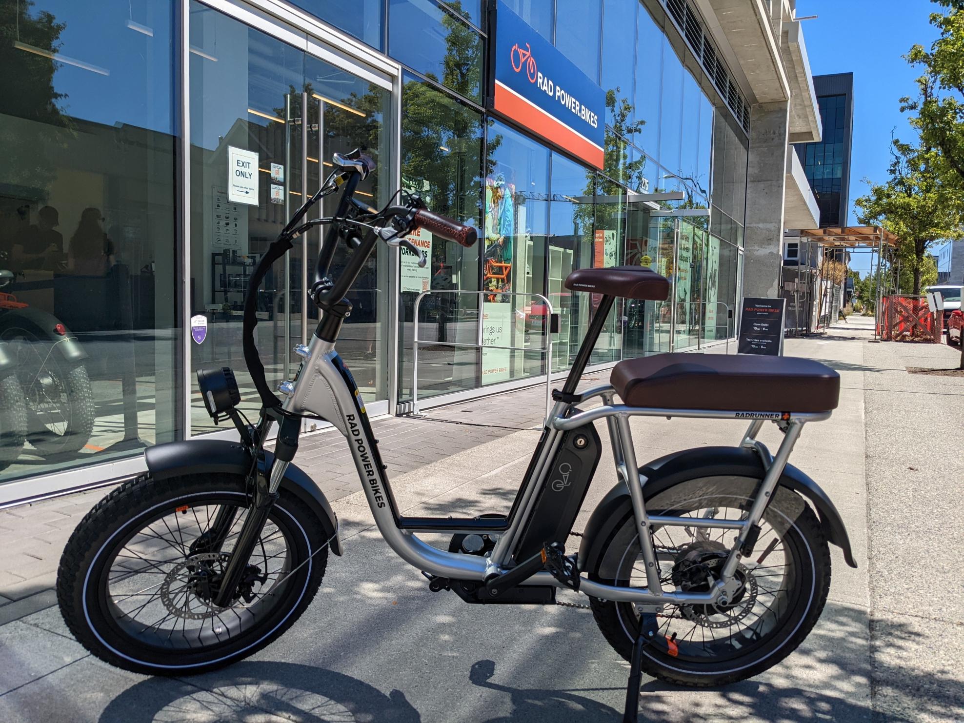 Rad Power Bikes RadRunner Plus Silver, gray or bare metal, Black, and Brown