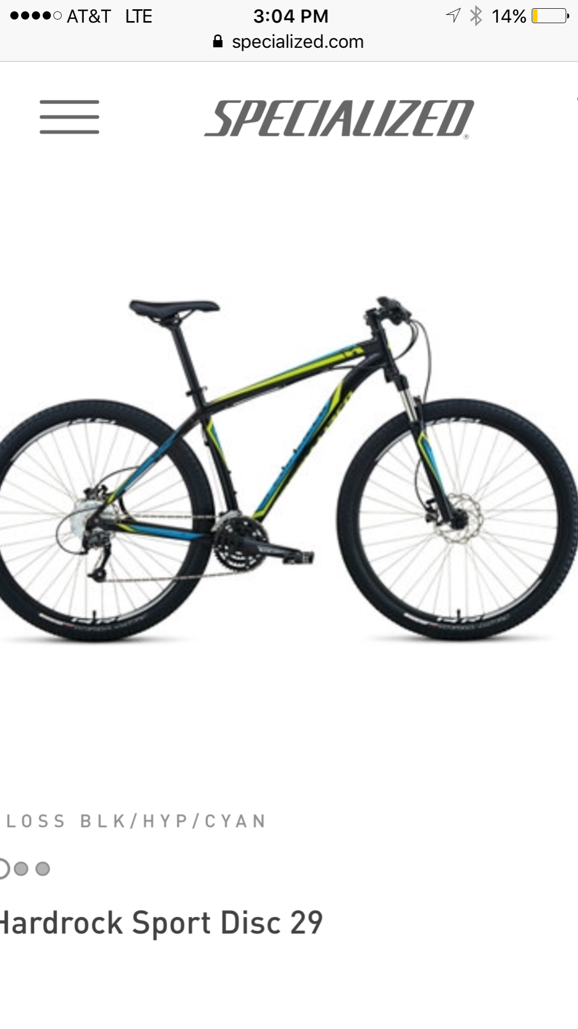 2014 Specialized Hardrock Sport Disc 29 Black, Blue, and Green