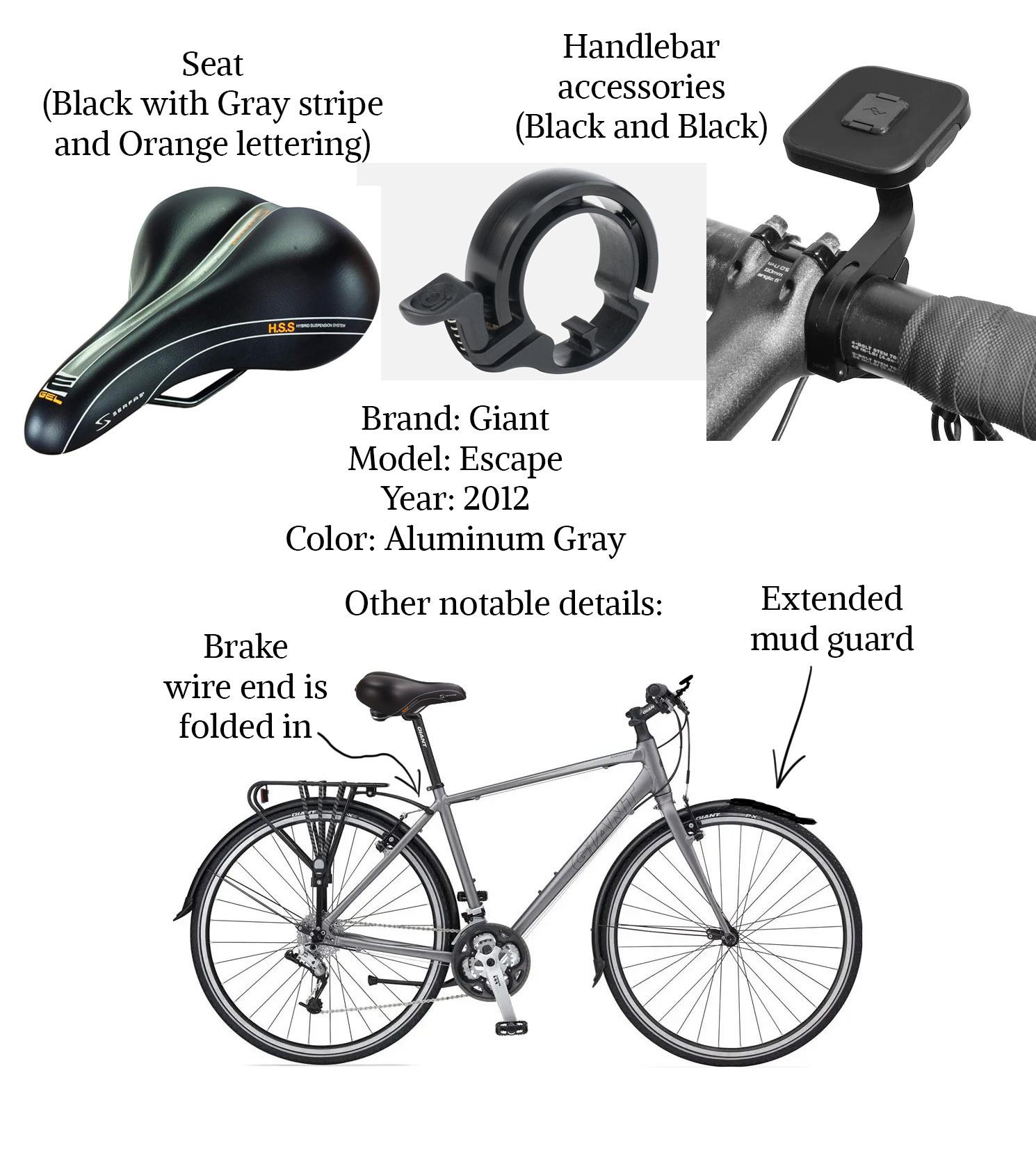 2012 Giant Escape 1 Silver, gray or bare metal and Black