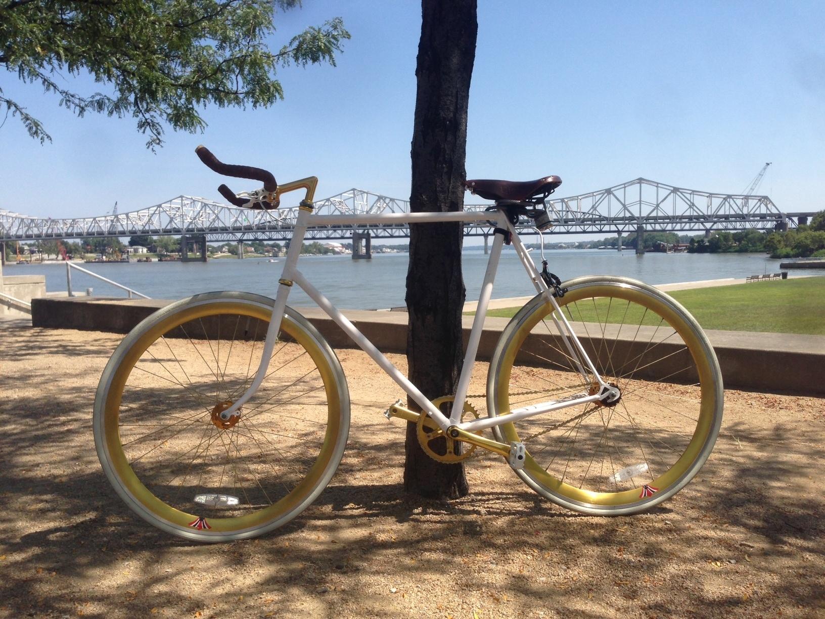 Raleigh Custome White Frame Gold wheels and Components White