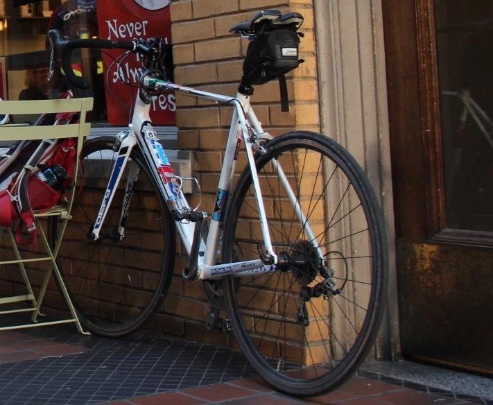 2014 Giant Defy 3 White, Blue, and Stickers tape or other cover-up