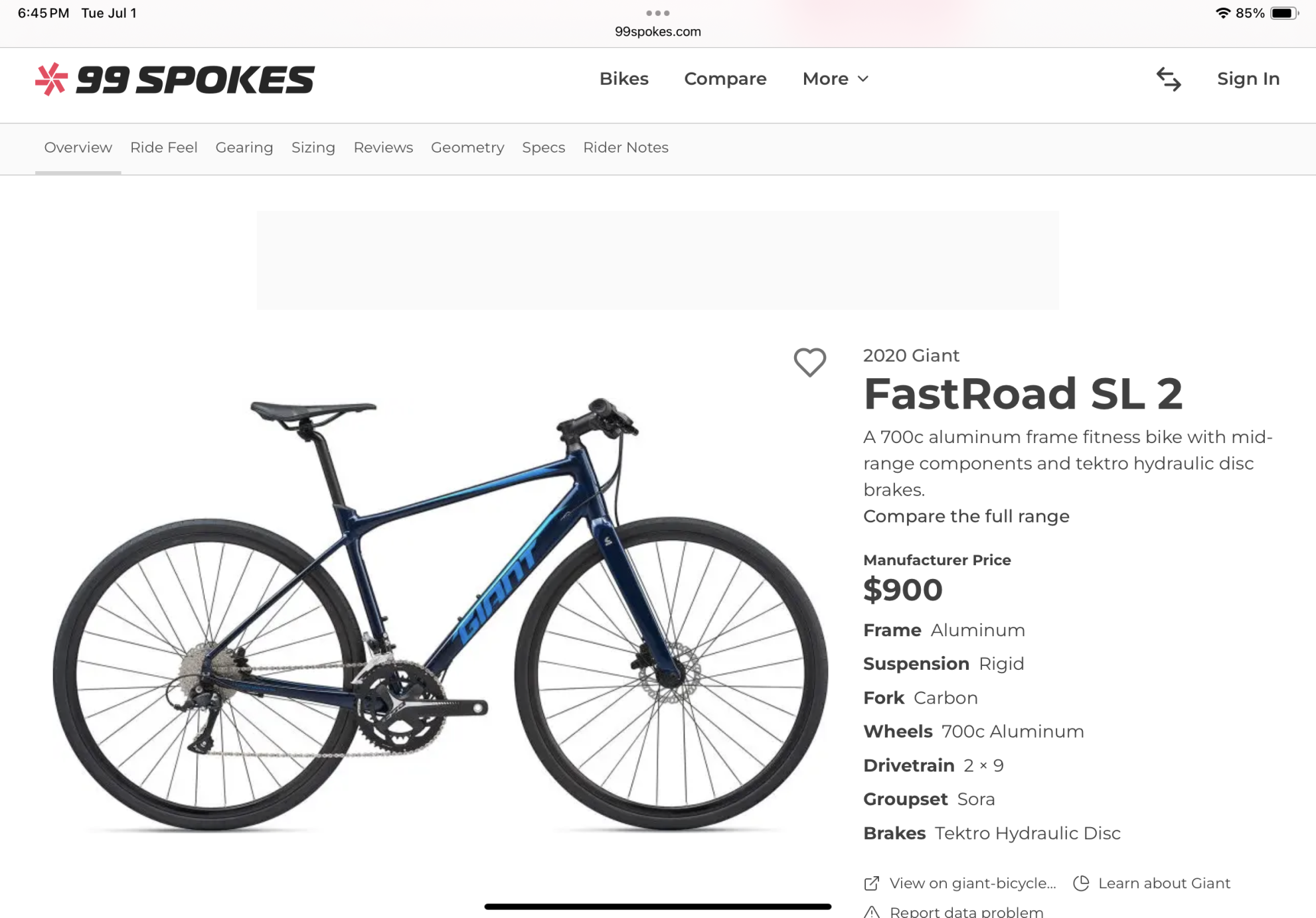 2020 Giant Fastroad SL2 Blue