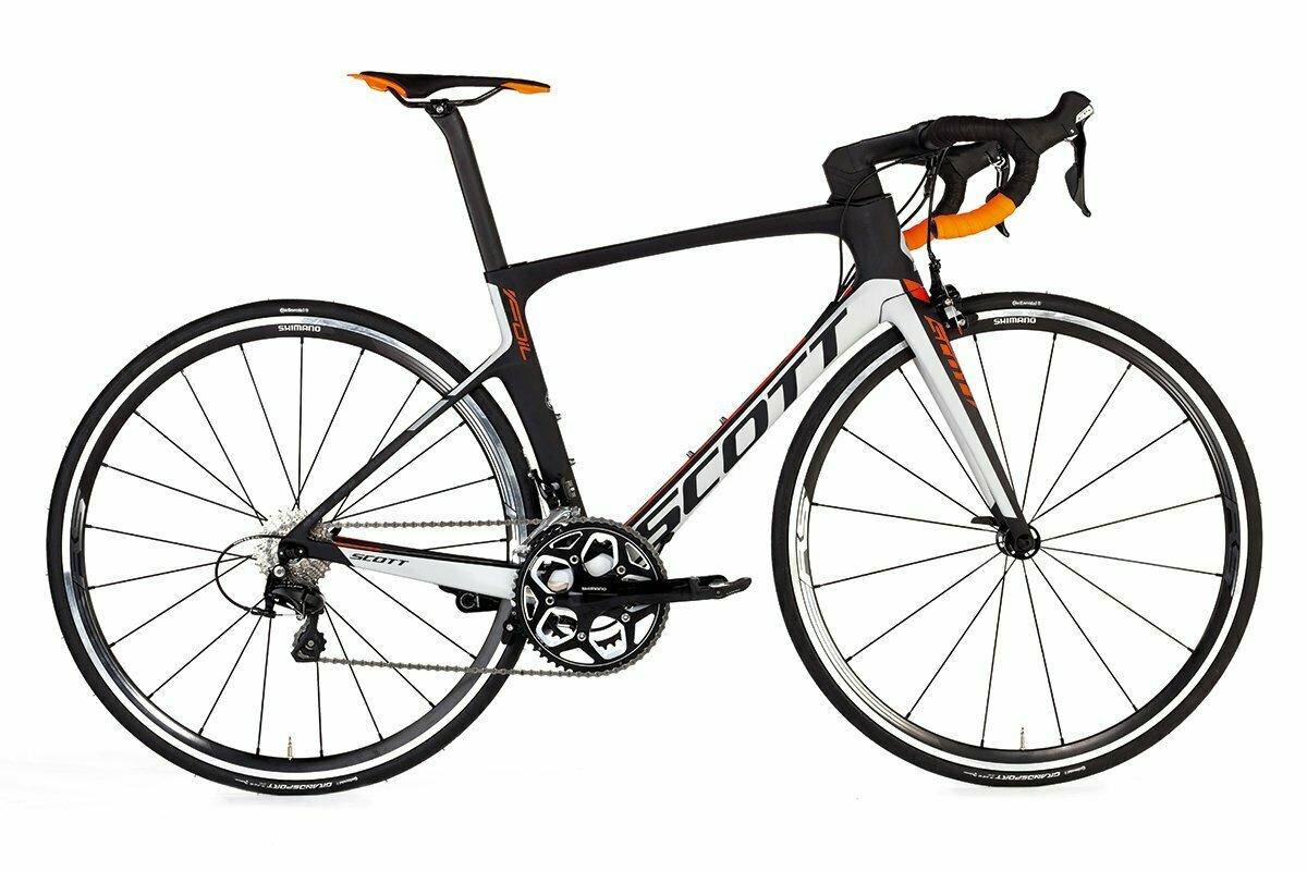2018 SCOTT Foil 30 Silver, gray or bare metal, Orange, and Black
