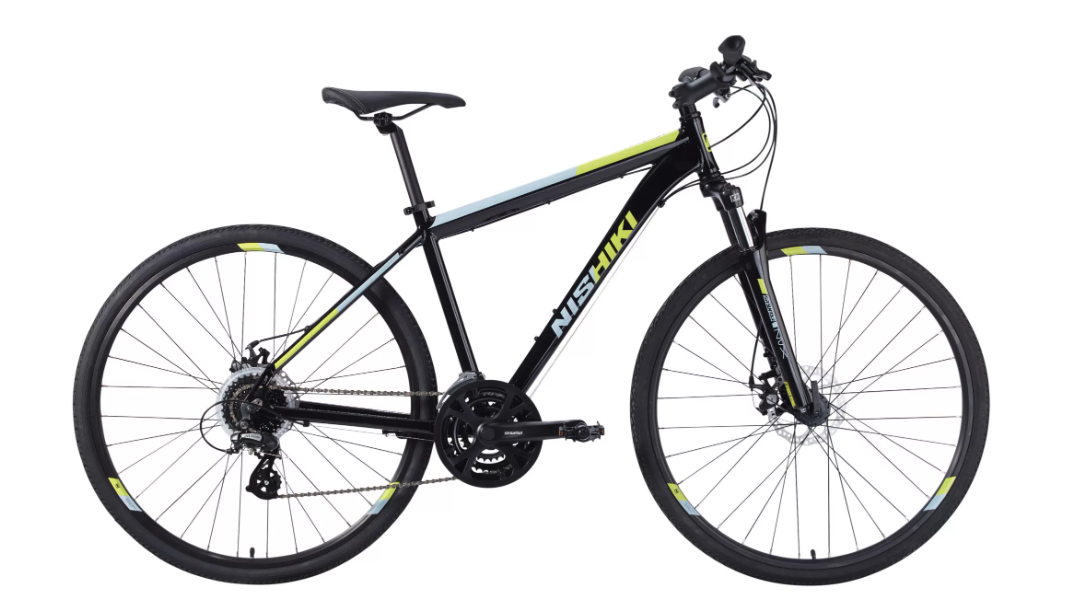 2022 Nishiki Anasazi Hybrid Bike Black, Silver, gray or bare metal, and White