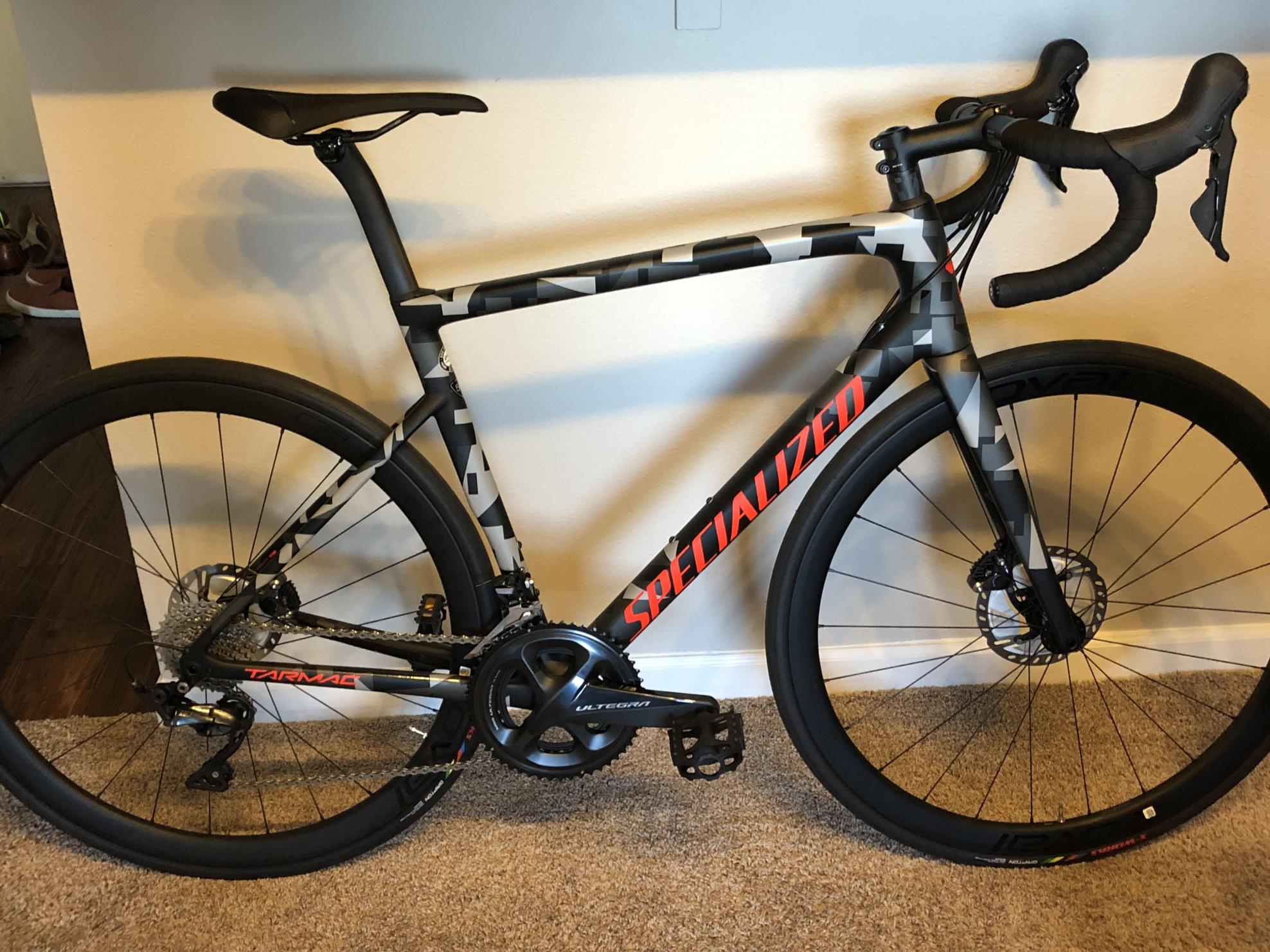 2019 Specialized Tarmac SL6 Black, Red, and Silver, gray or bare metal