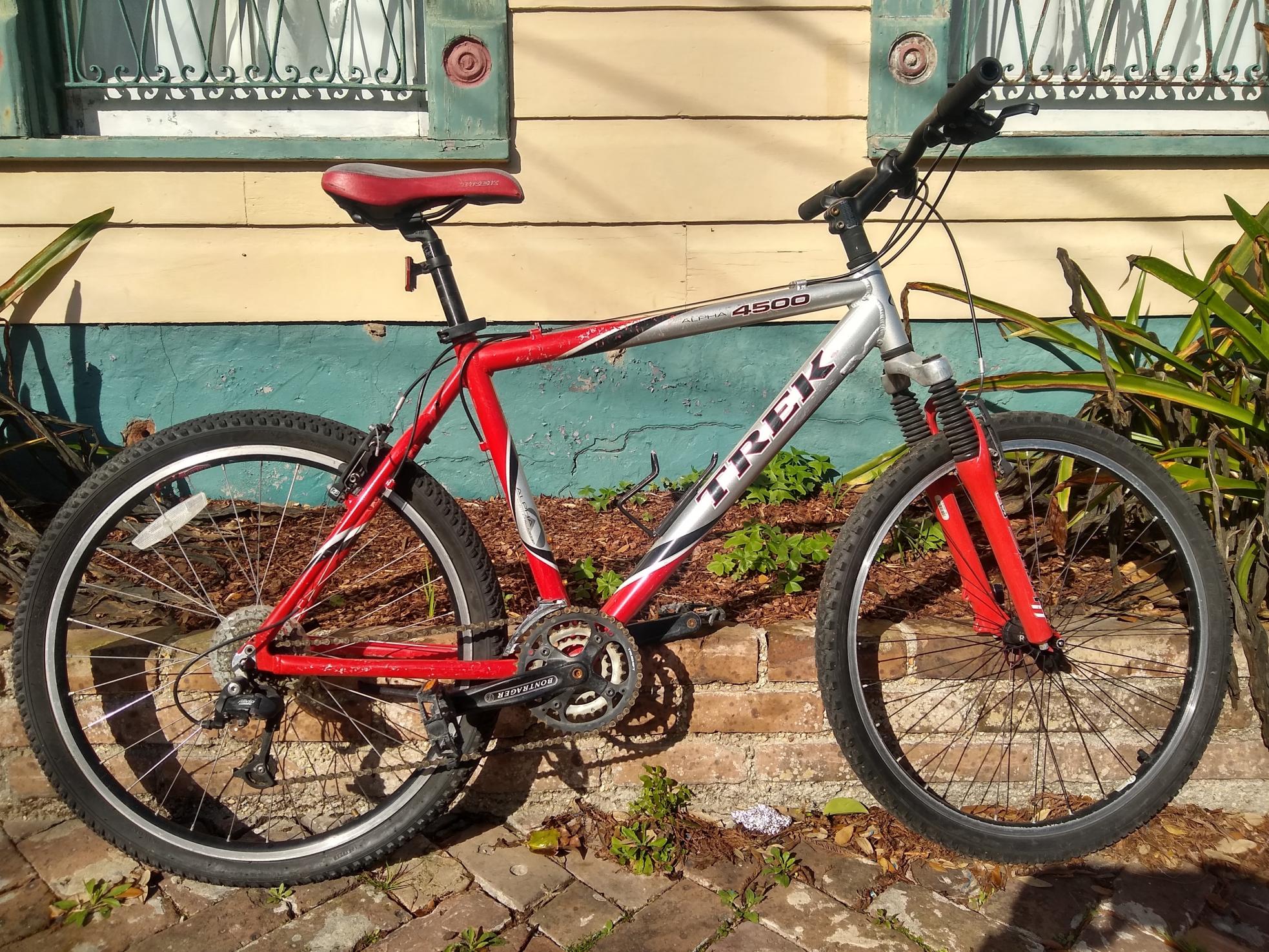 Trek 4500 Red, Silver, gray or bare metal, and Black