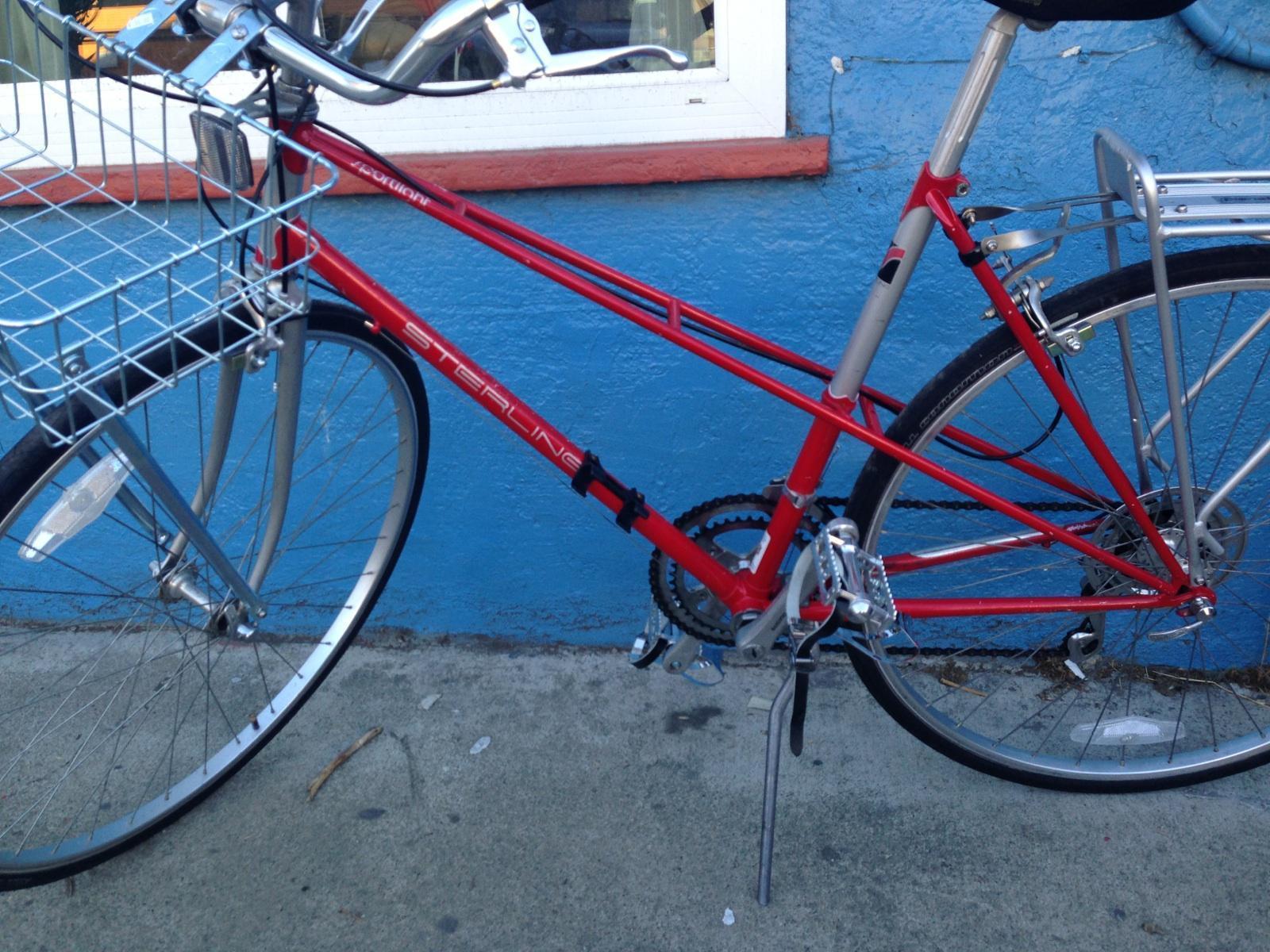 Sterling Bicycle Co. Ladies step-through, about 54 cm, I think made in the late 1980's, BRIGHT red  Red