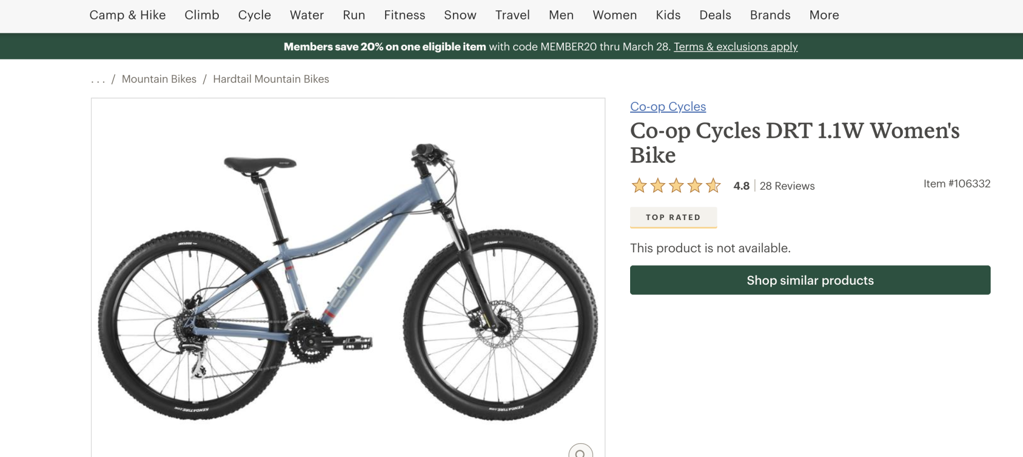 2019 REI Co-op Cycles DRT 1.1Womens Aquarius XS Blue