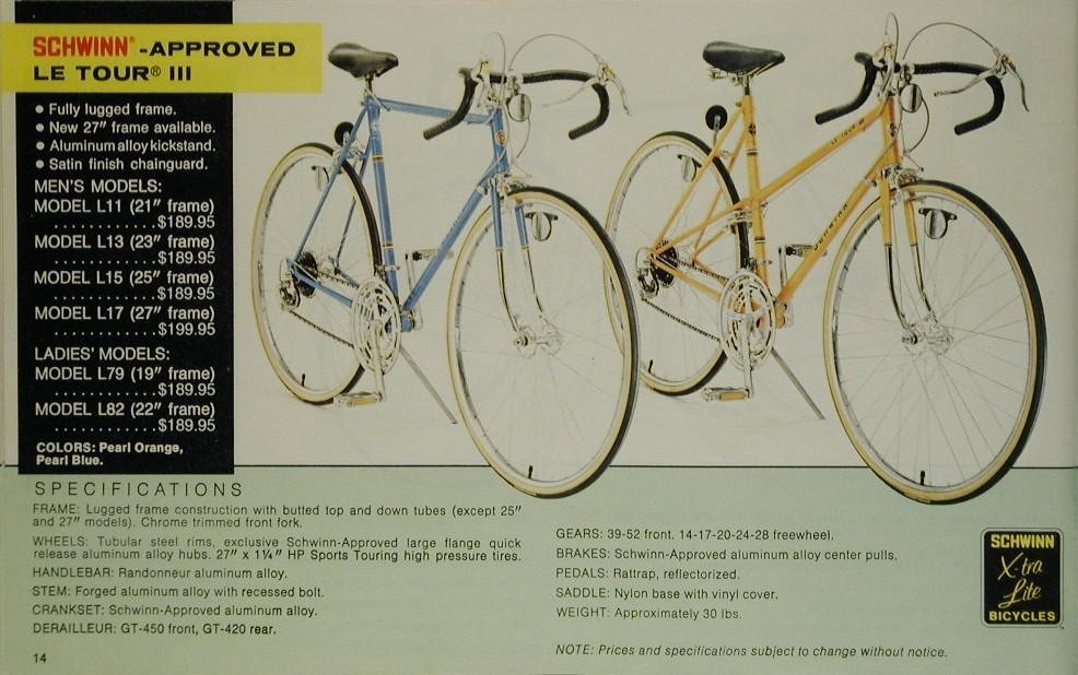 1978 Schwinn Le Tour III  Orange