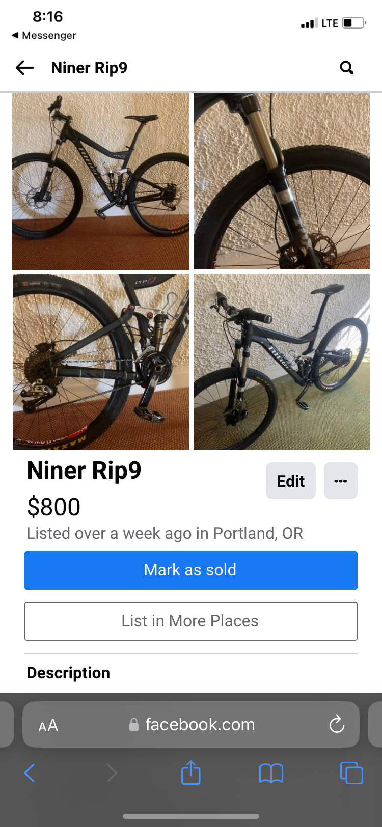 2009 Niner Rip 9 Black
