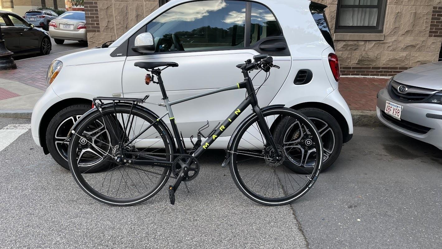 2021 Marin Bikes Presidio Black, Silver, gray or bare metal, and Yellow or Gold