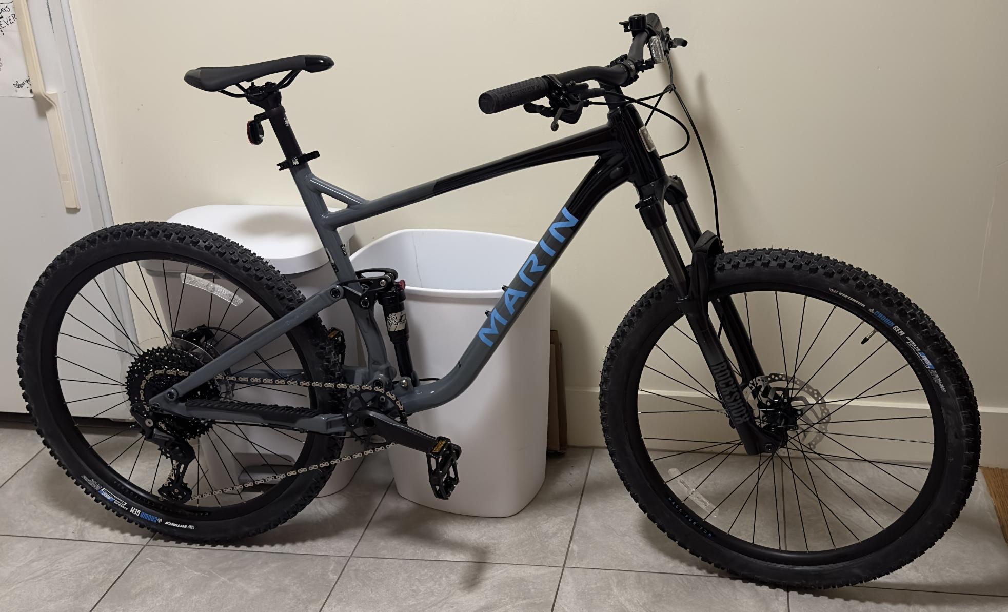 2022 Marin Bikes Rift Zone 27.5 1 Silver, gray or bare metal, Black, and Blue