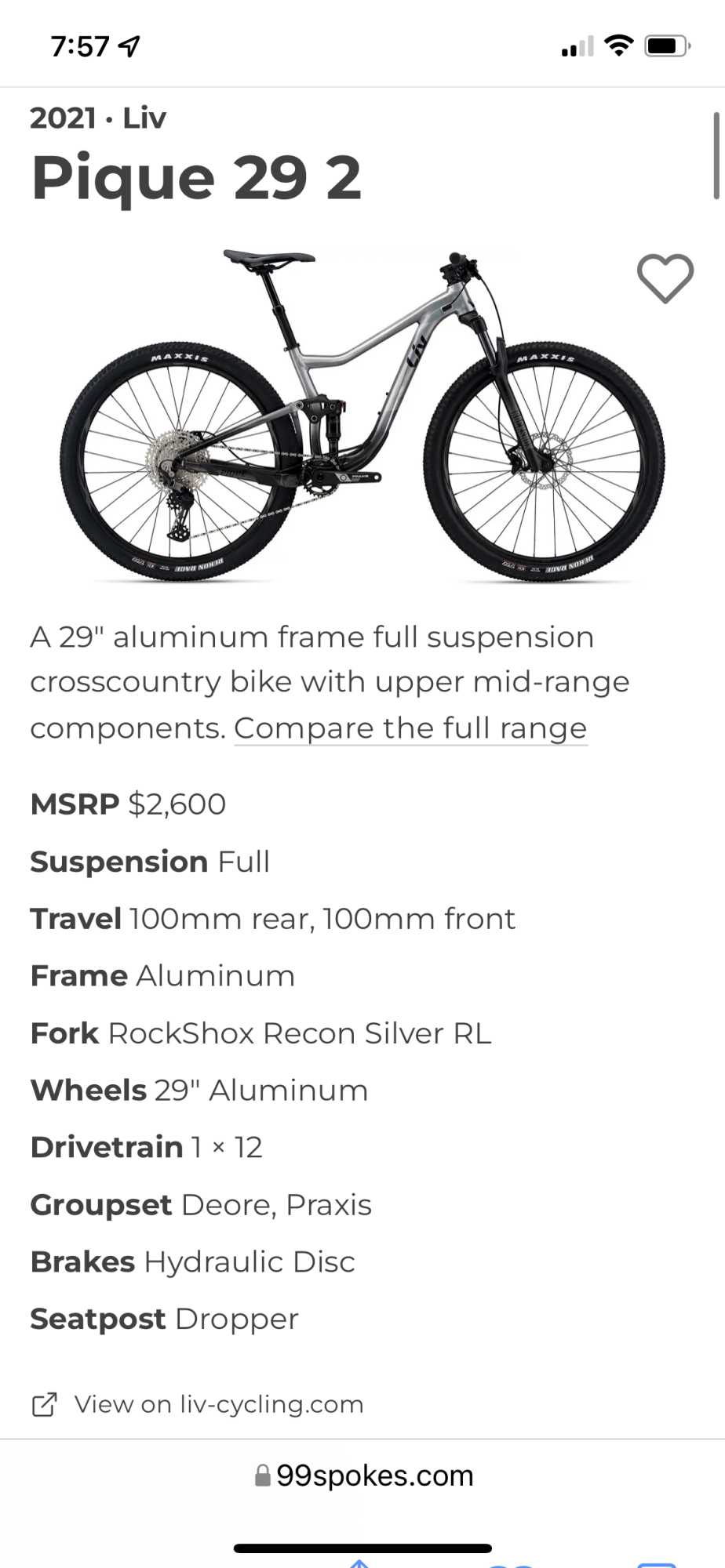 2021 Liv Silver, gray or bare metal