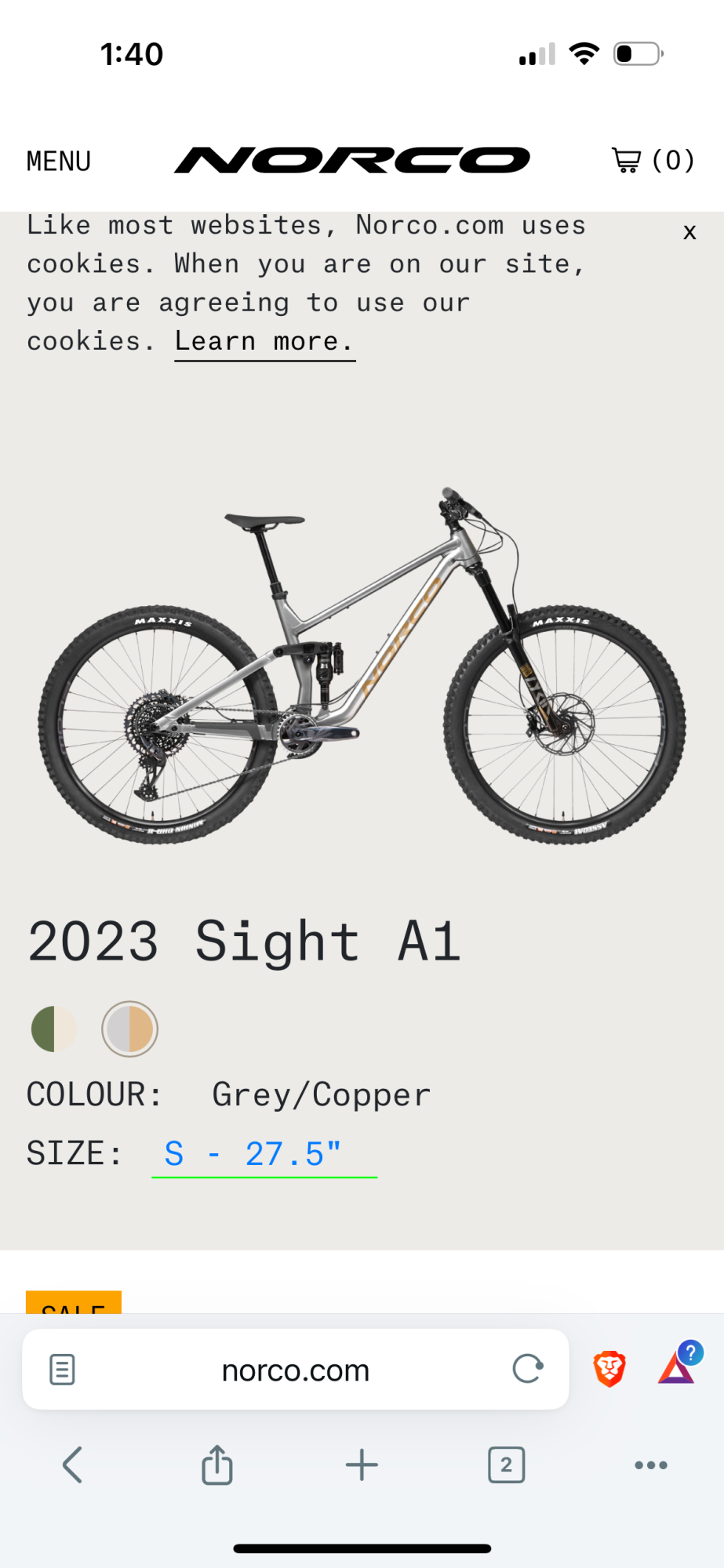2023 Norco Bikes Sight A1 Silver, gray or bare metal and Yellow or Gold
