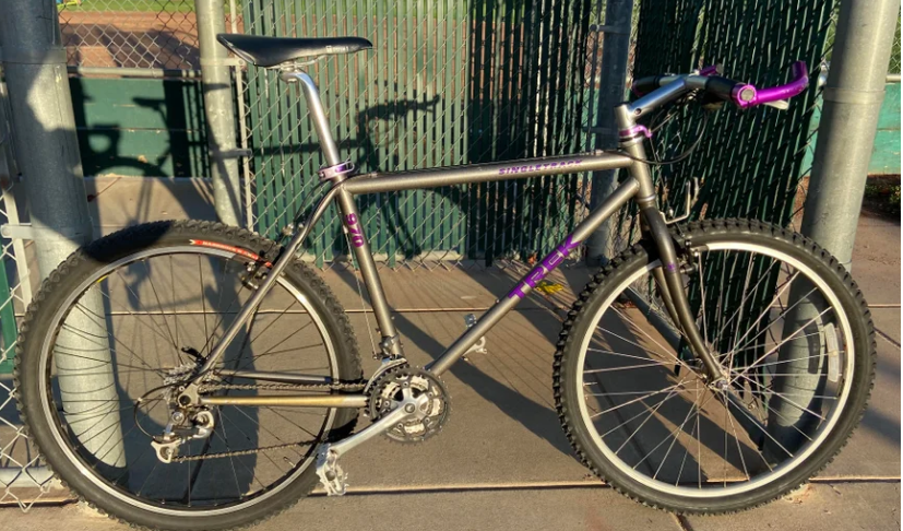 1997 Trek 970 Silver, gray or bare metal and Purple