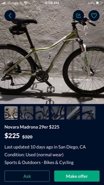 2014 REI Novara Madrona Green and White