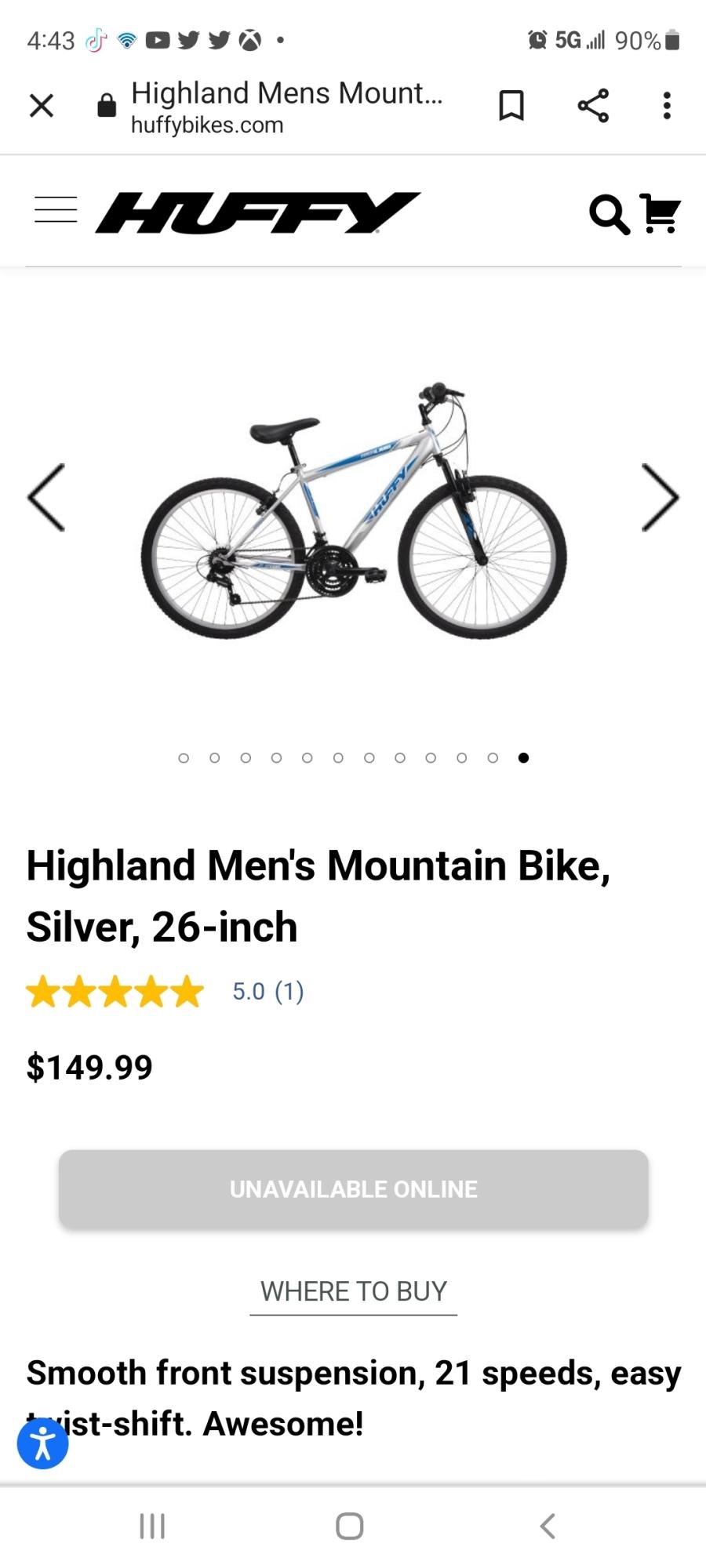 Huffy highland Silver, gray or bare metal