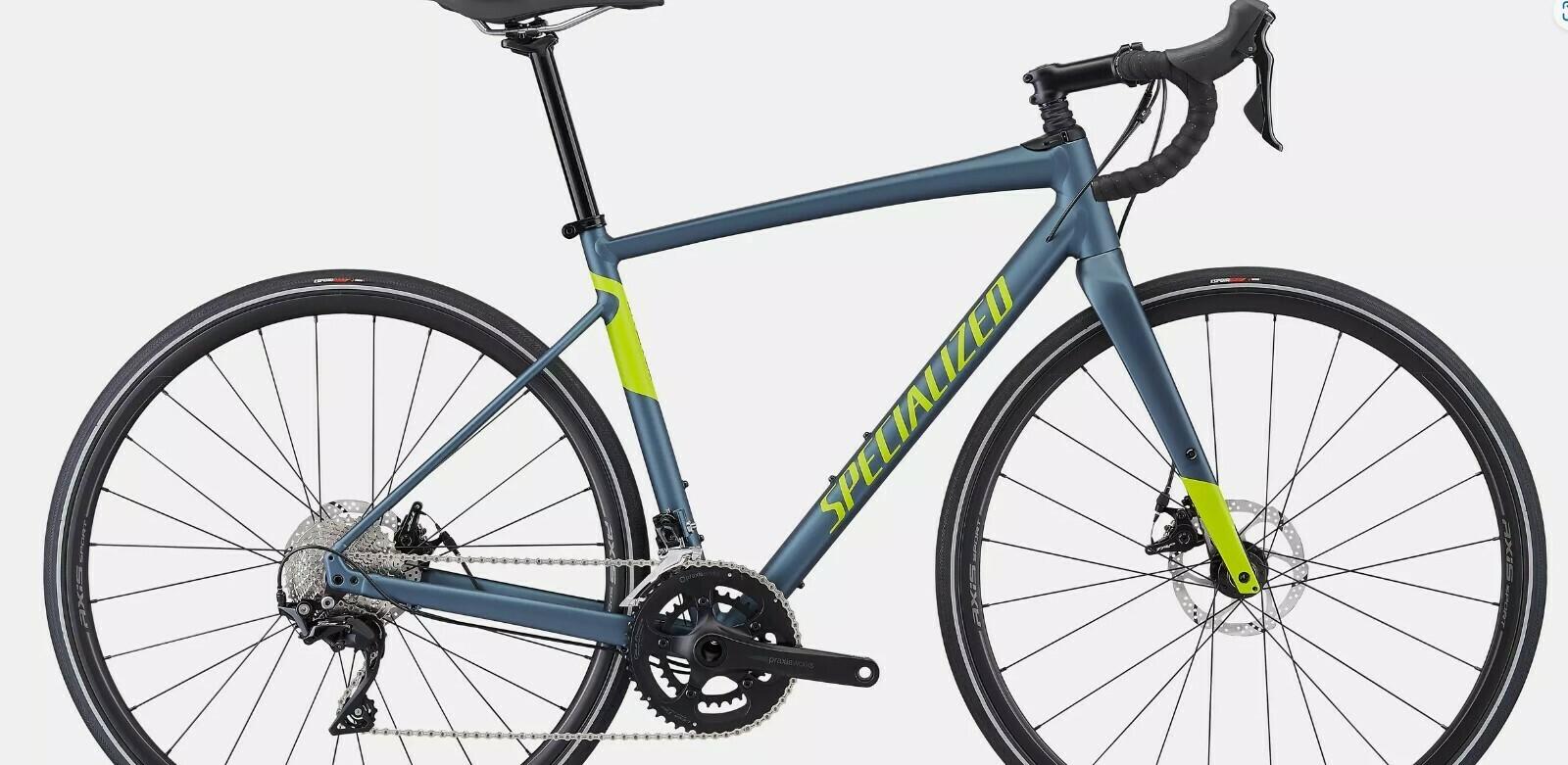 2019 Specialized Diverge Comp E5 2019 58C BATTLESHIP HYPE Silver, gray or bare metal and Green