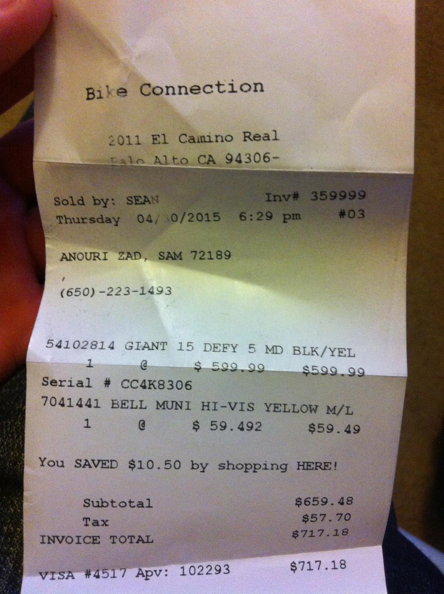 2015 Giant Defy 5 Black, White, and Yellow or Gold