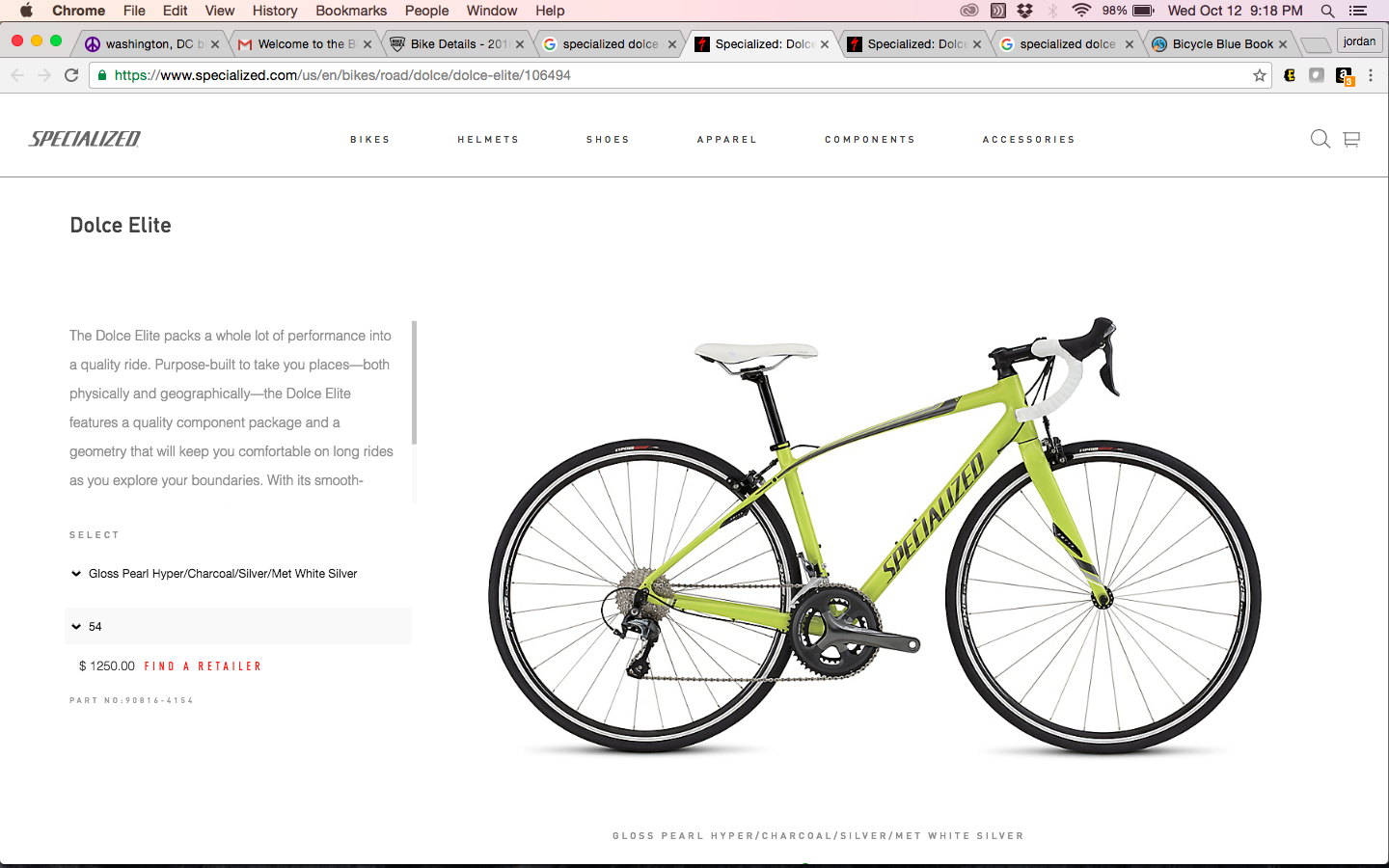 2016 Specialized Dolce Elite Pearl Hyper/Charcoal/ Green