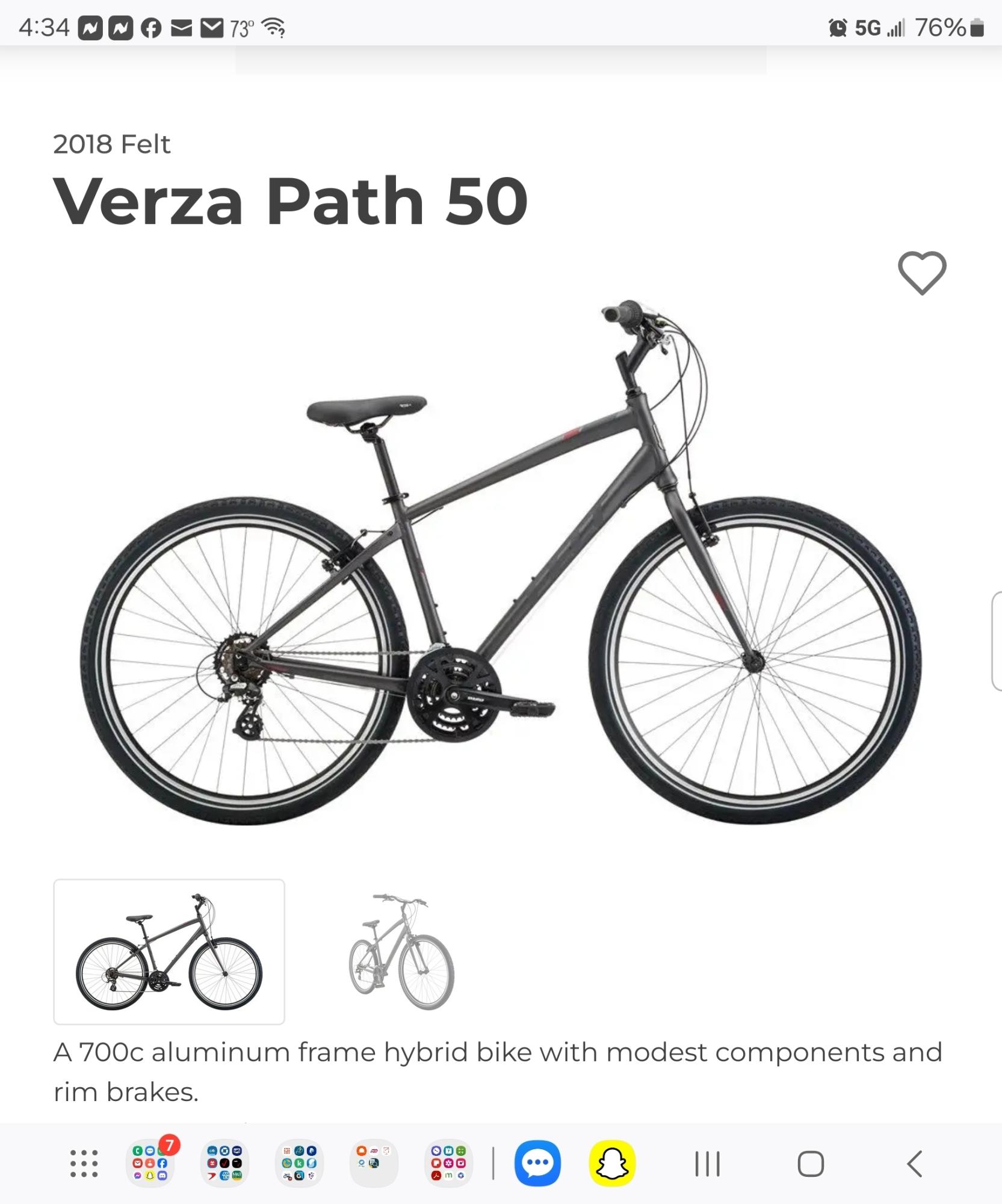 2018 Felt Verza Path50 Silver, gray or bare metal
