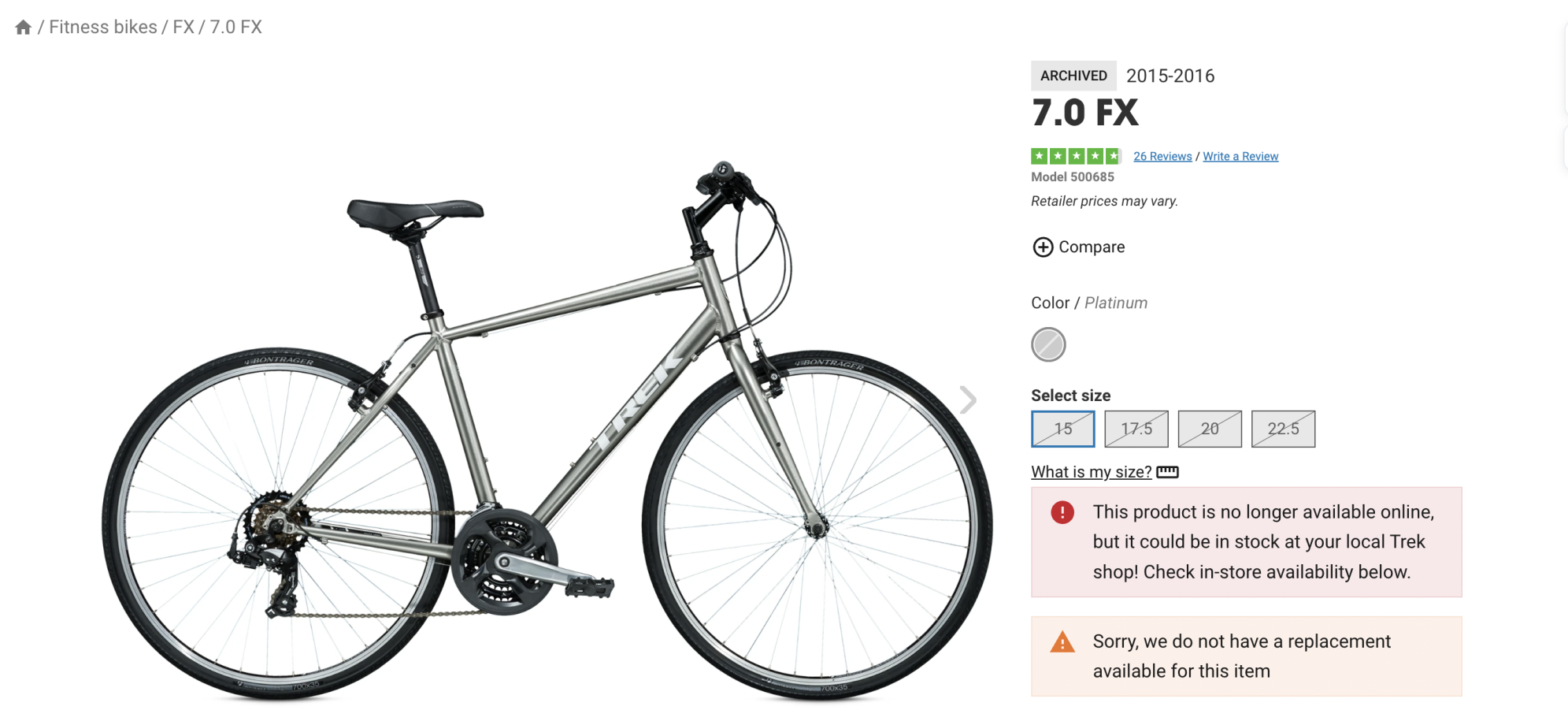 2015 Trek 500685 Silver, gray or bare metal