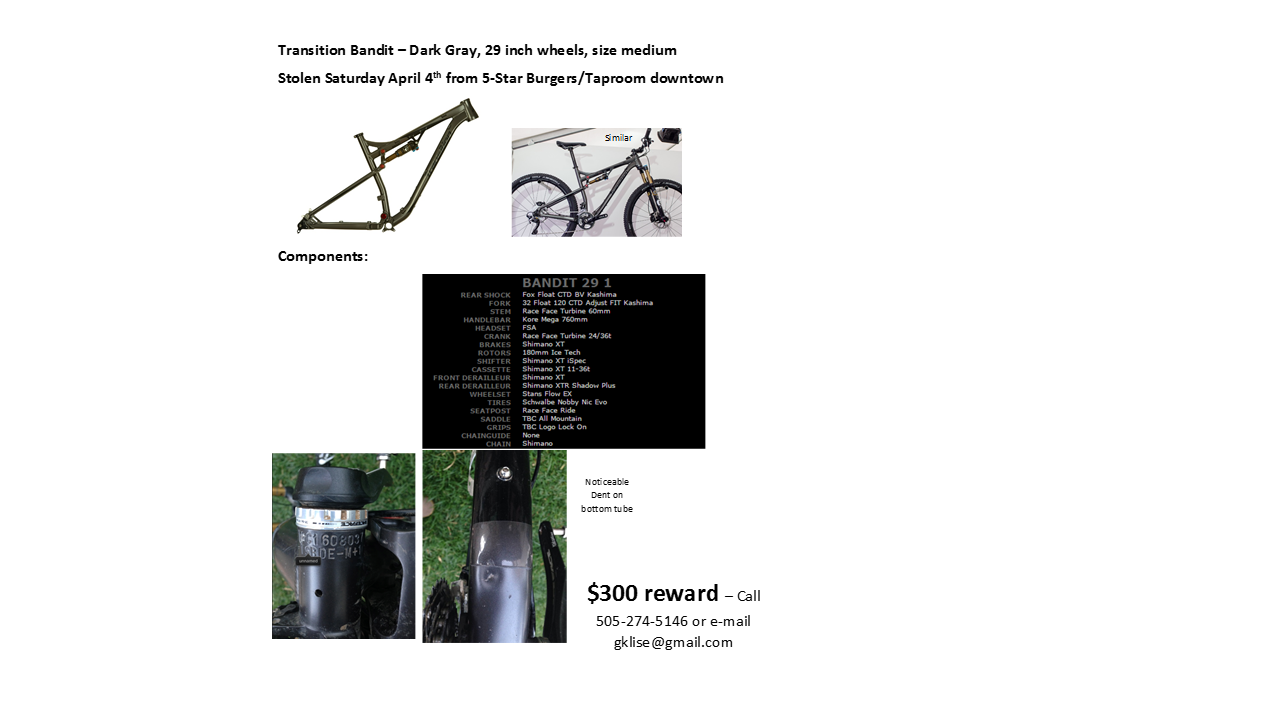 2014 Transition Bikes Bandit 29 Silver or Gray