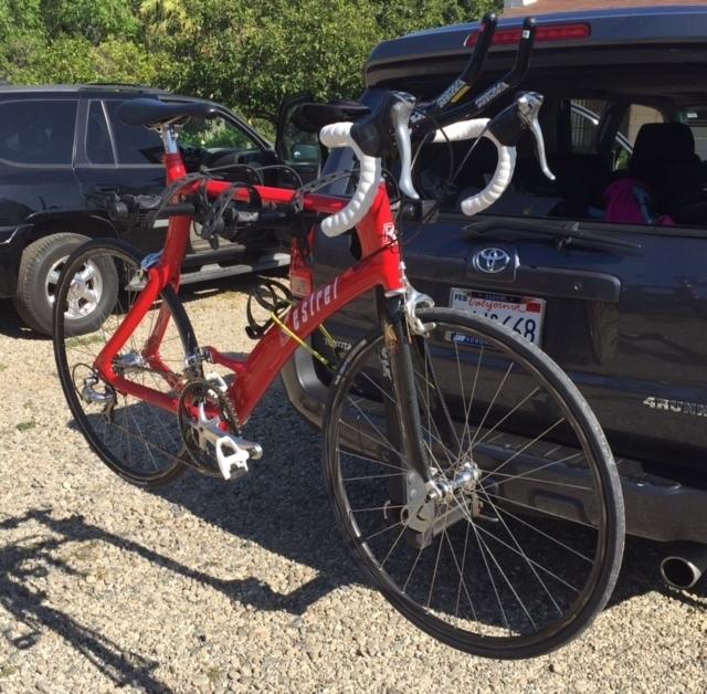 Kestrel Red and White Kestrel Bike with black Aerobars Red