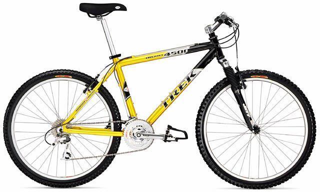 2000 Trek 4500 Yellow or Gold, Black, and Silver, gray or bare metal