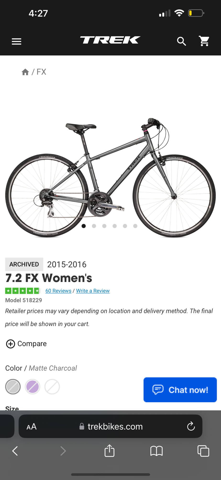 2016 Trek 7.2 fx wsd Silver, gray or bare metal