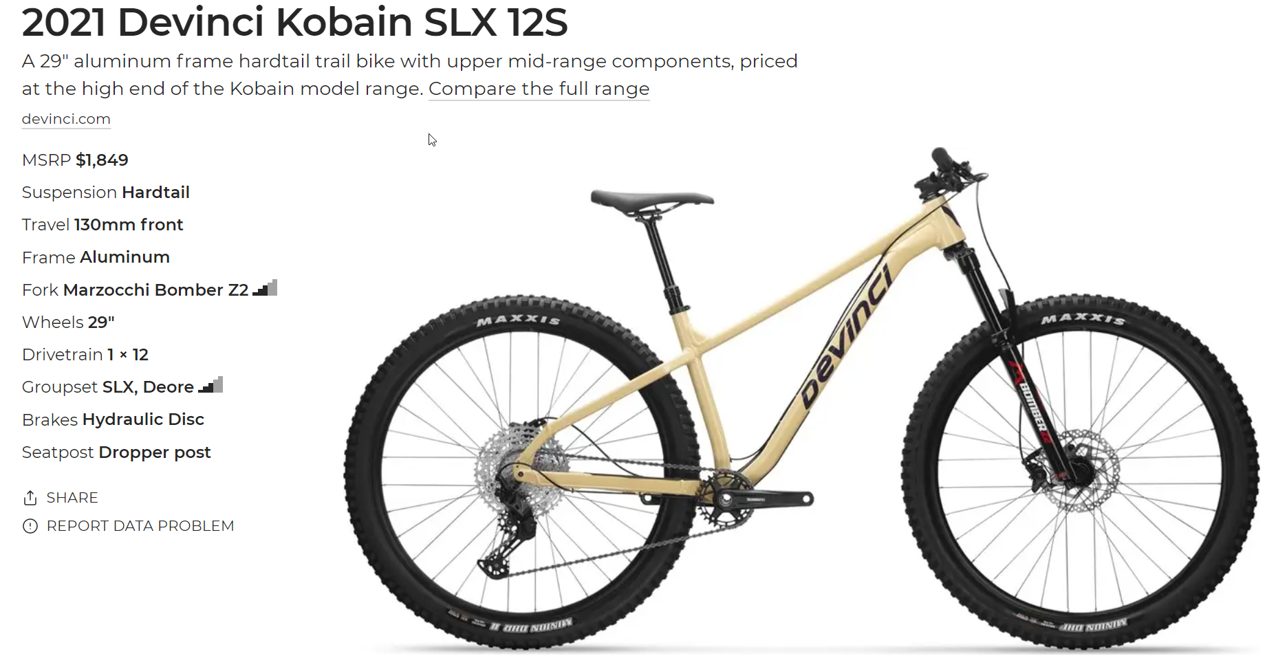 2021 Devinci SLX Yellow or Gold