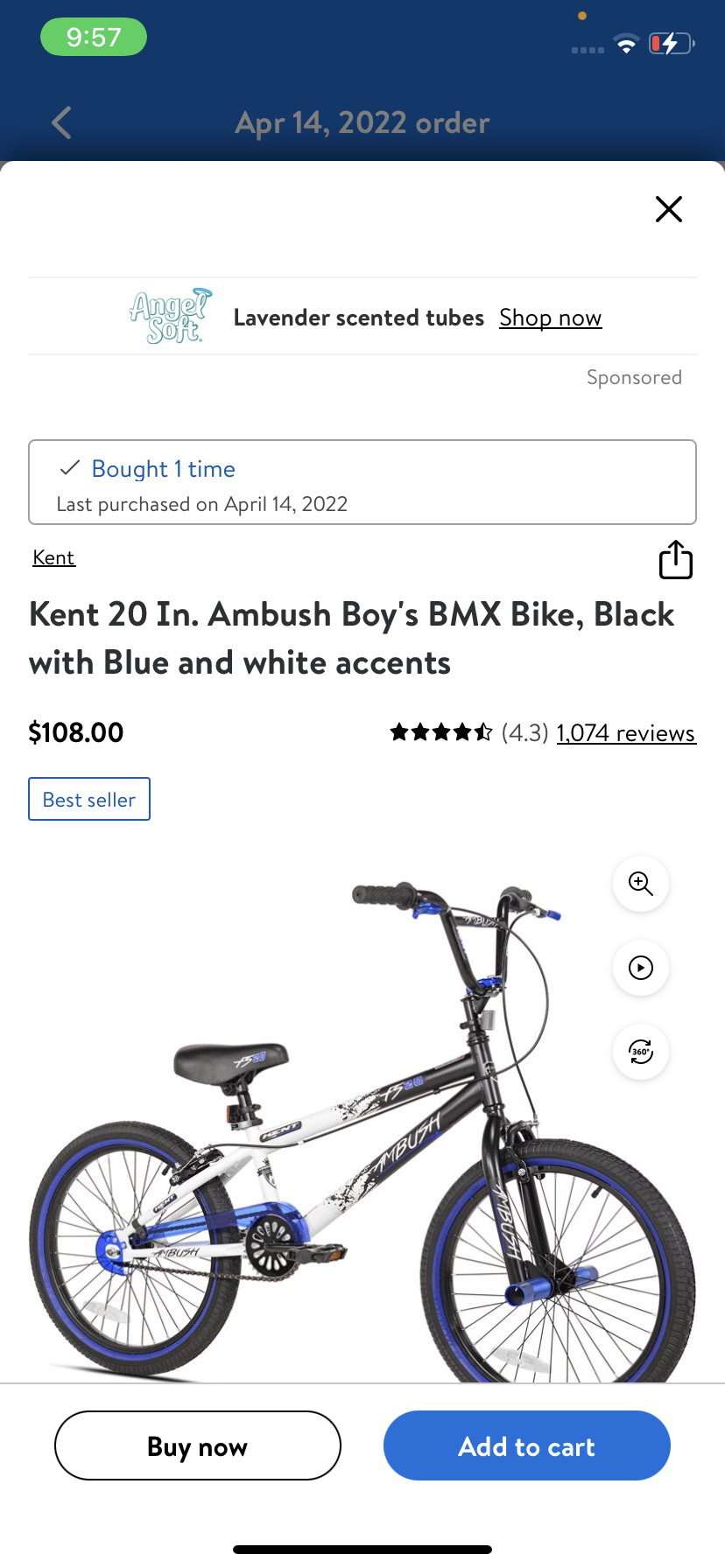 2022 Kent Ambush boys bmx White and Black