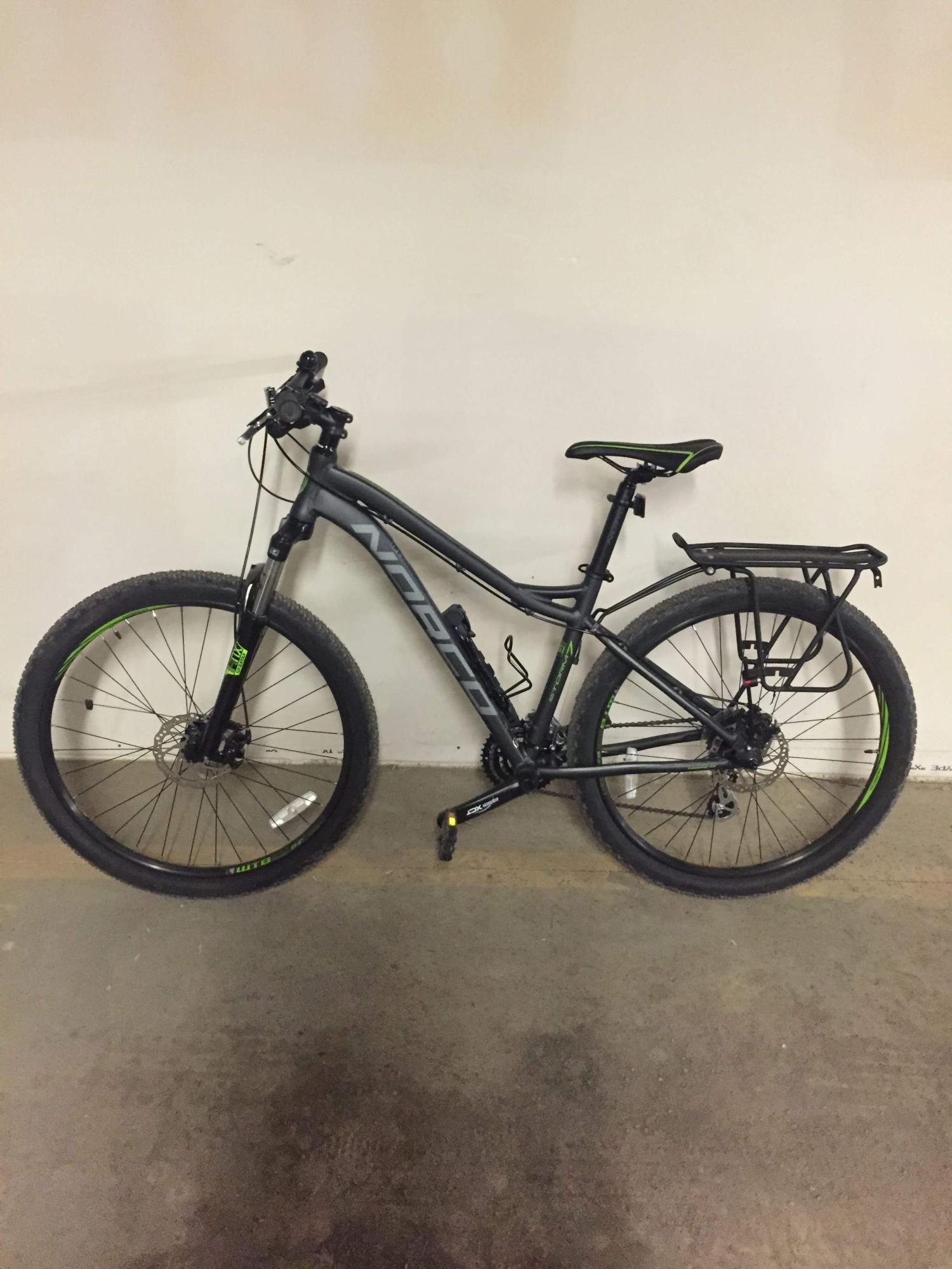 2014 Norco Bikes Storm 7.2 Black, Green, and Silver, gray or bare metal