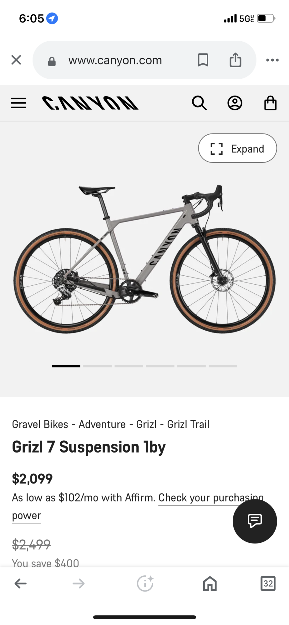 2024 Canyon bicycles Grizl 7 suspension 1by Silver, gray or bare metal