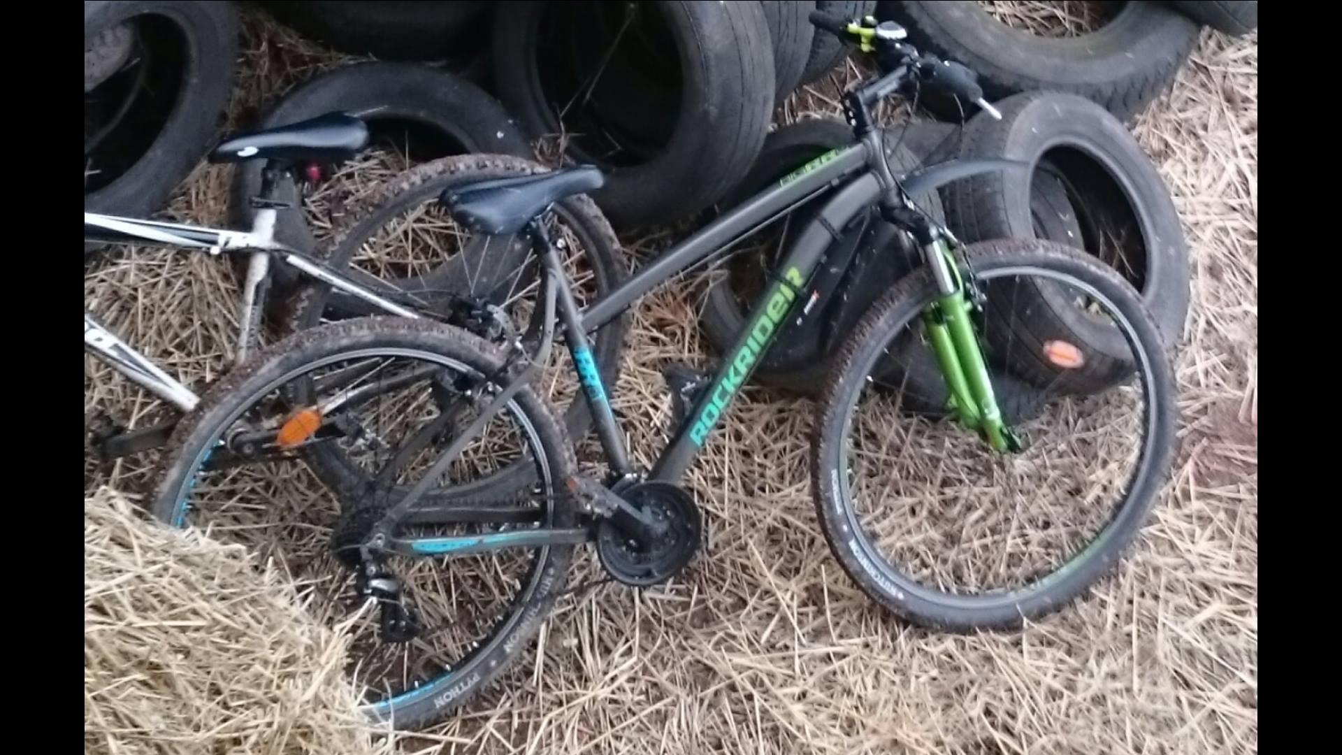 b'Twin Rockrider 5.1 Silver or Gray, Blue, and Green